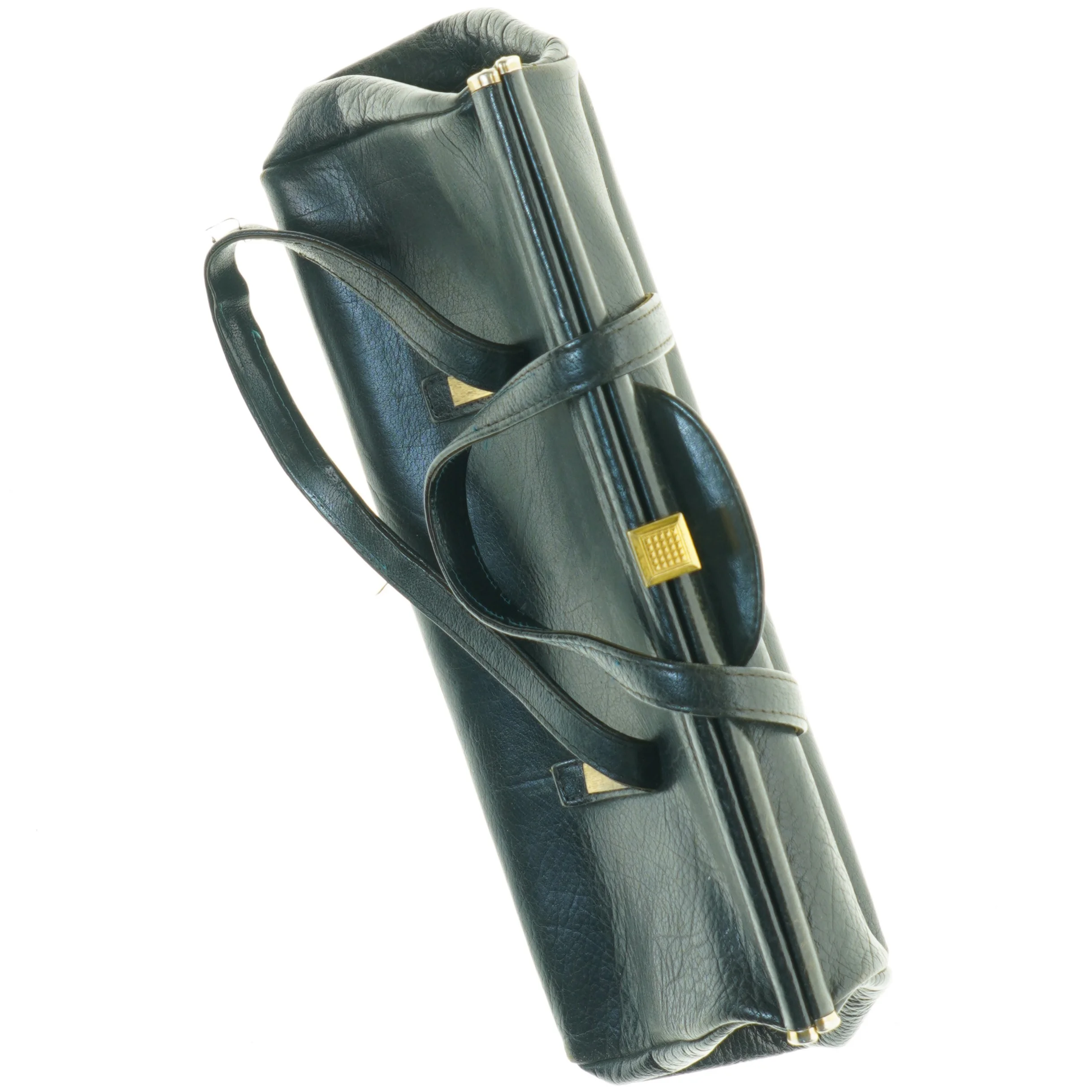 Vintage sort håndtaske i læder (str. 36 x 12 cm)