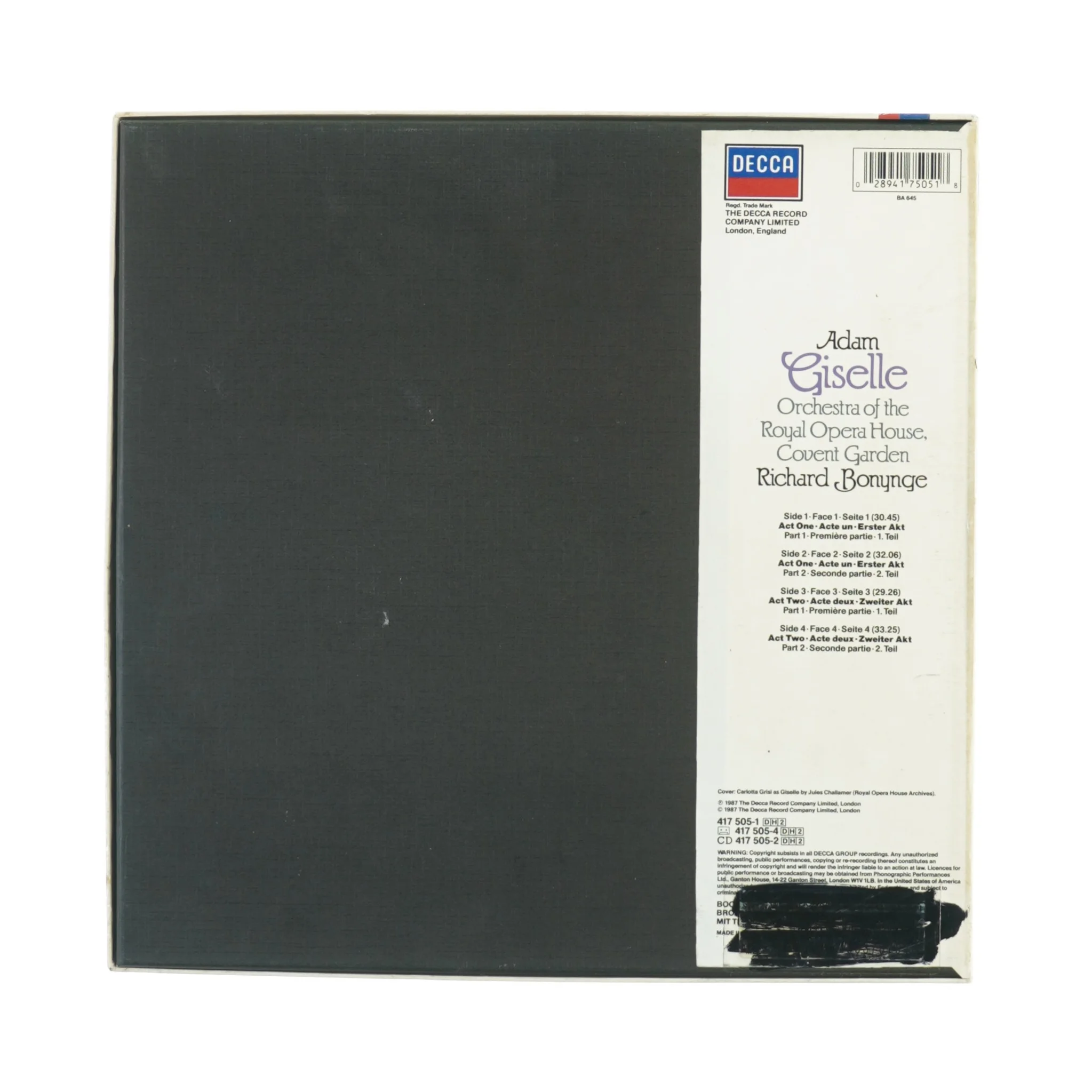 Adam Giselle, Orchestra of the Royal opera house fra Decca (str. 30 cm)