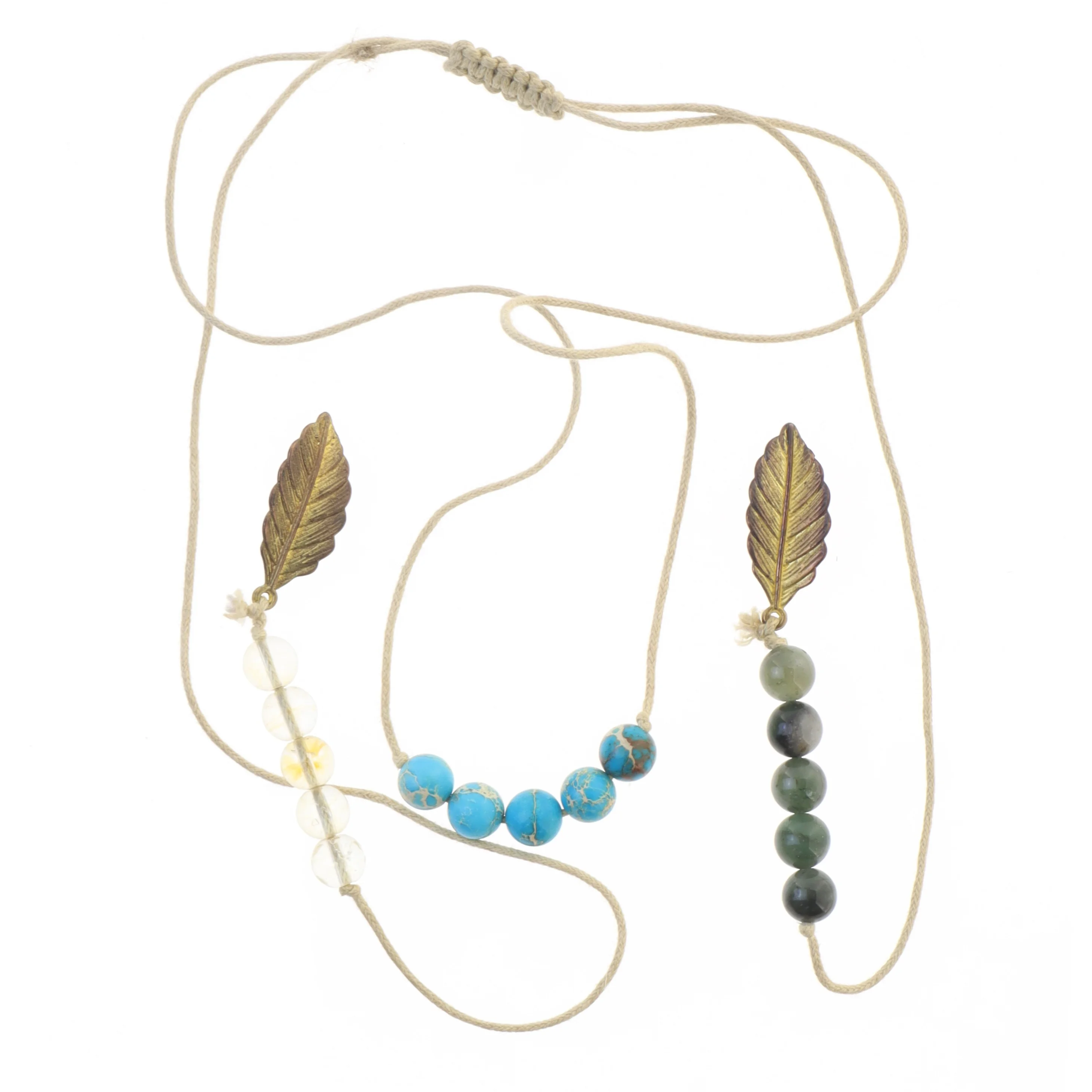 Håndlavet halskæde med perler og blade (str. Så stor den kan være 98 cm)