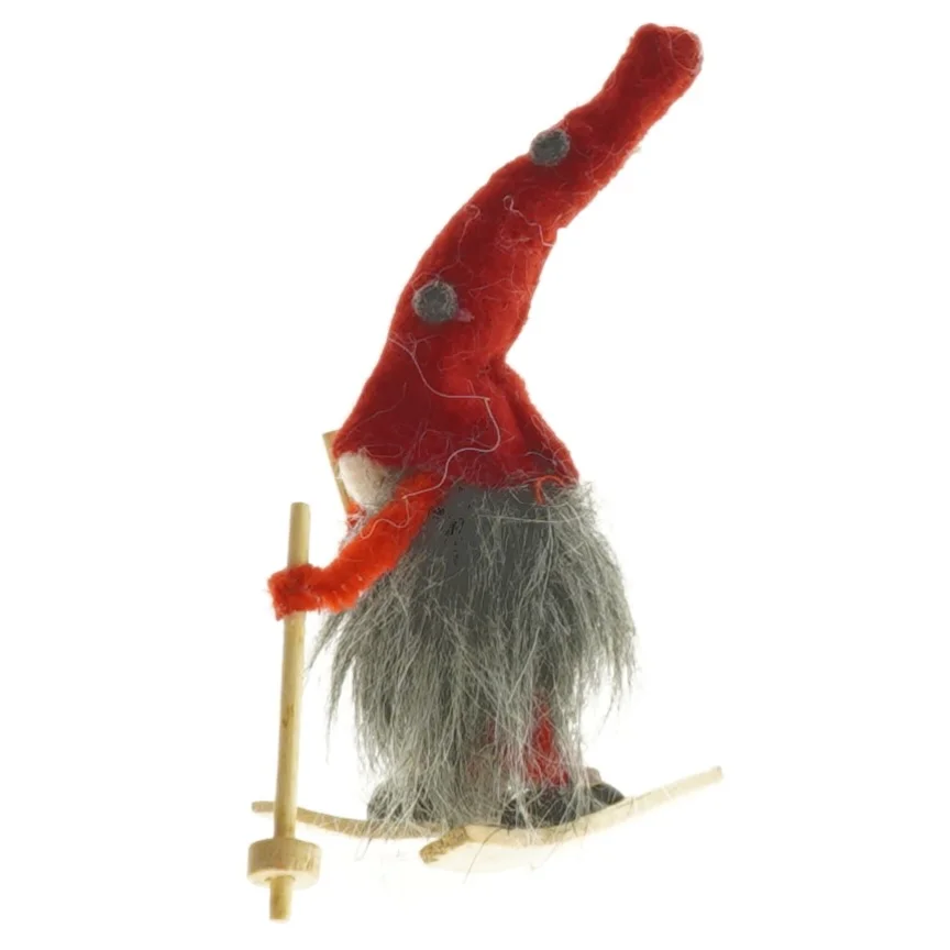 Håndlavet nissefigur på ski (str. 12 cm)