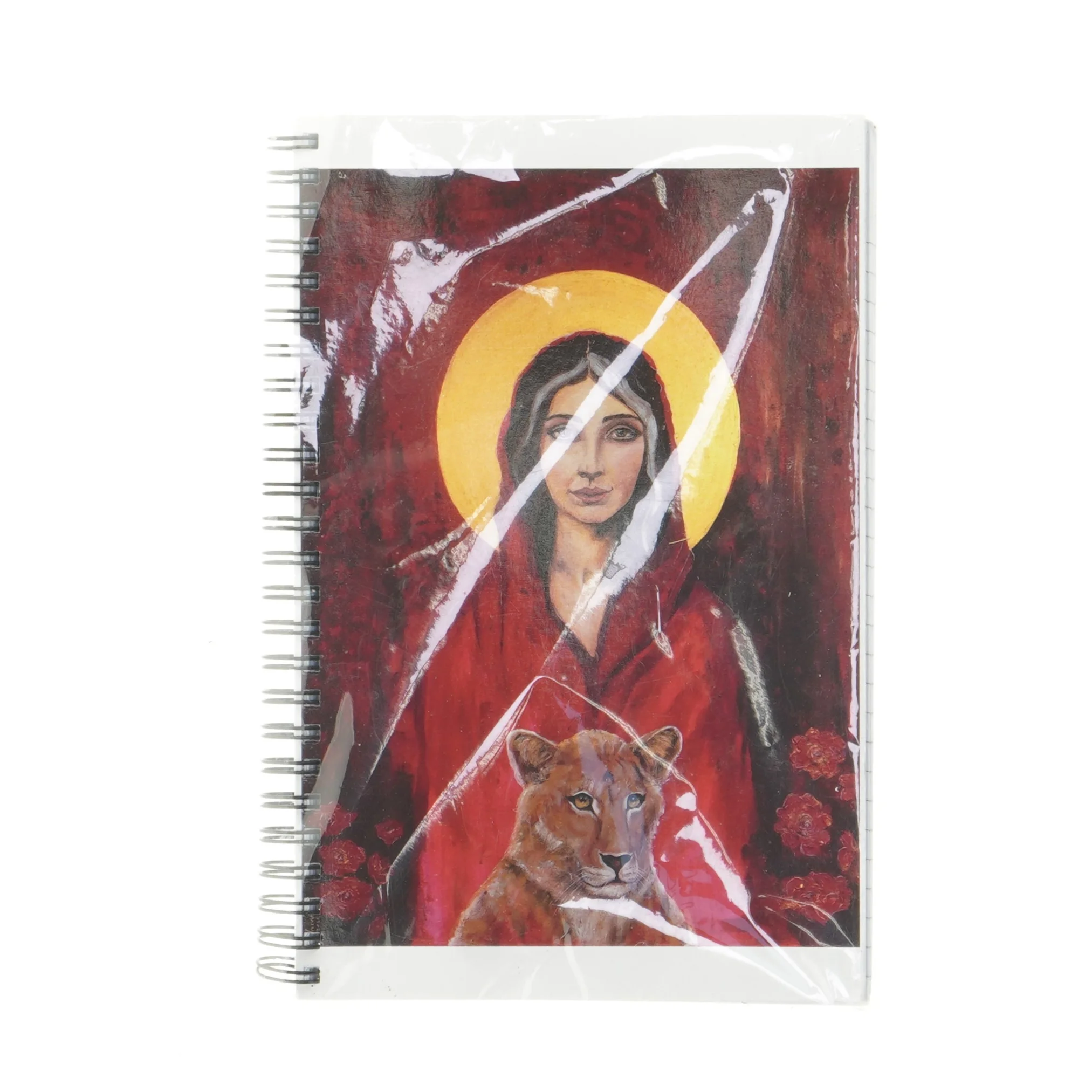 Notesbog med spiralryg og abstrakt kunstomslag (str. 22x15 cm)