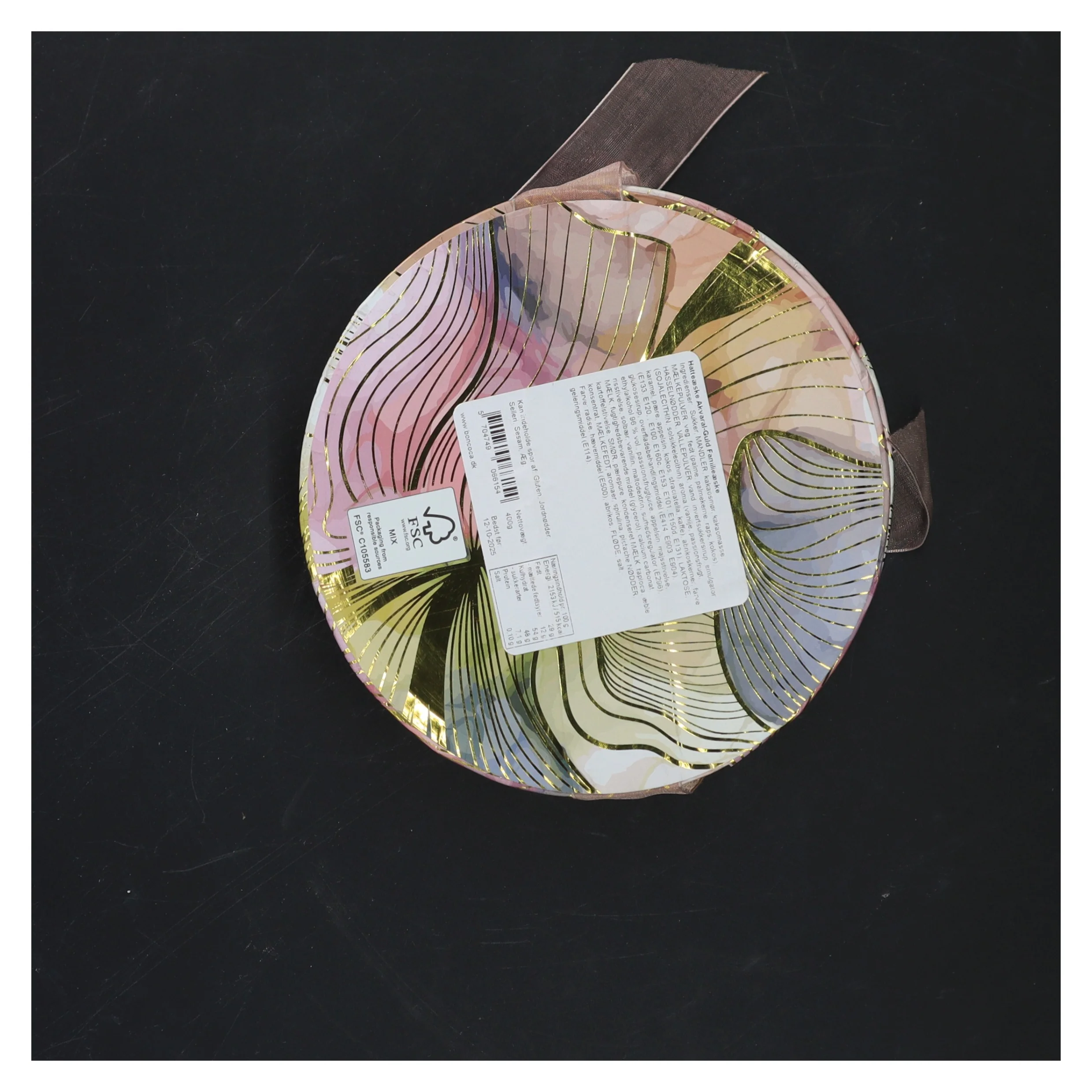 Rund gaveæske med bånd (str. 14x6 cm)