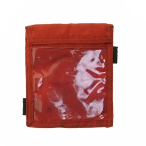 Rød pung med plastikvindue (str. 15x13 cm)