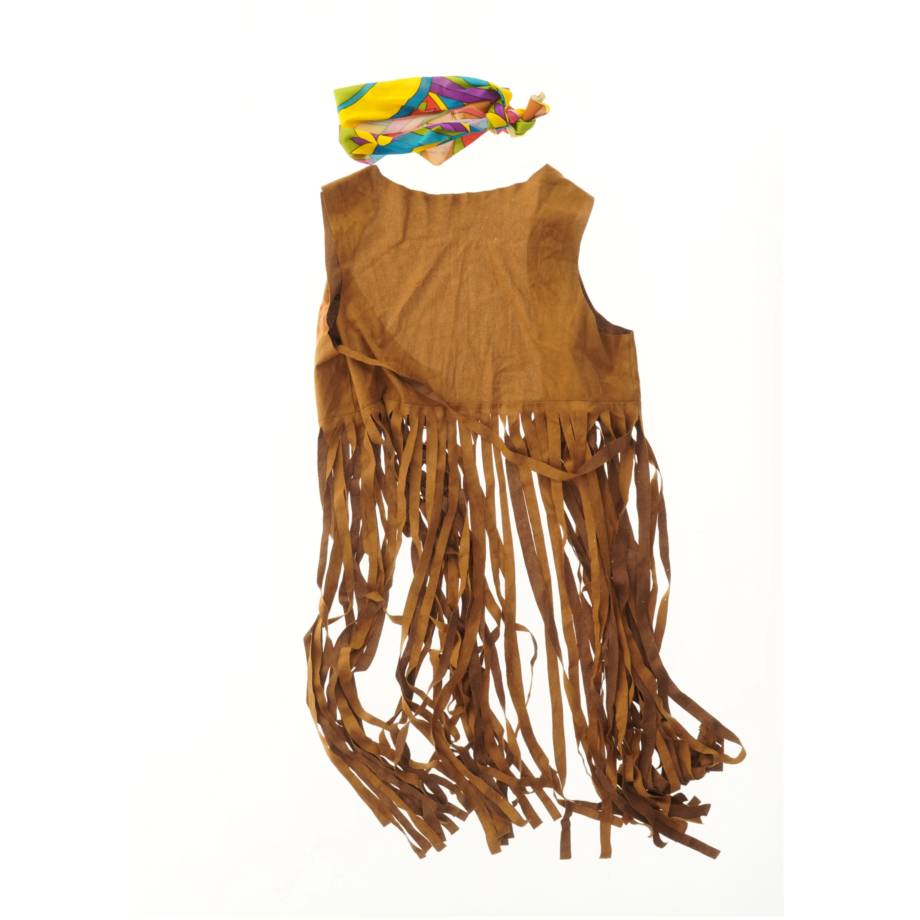 Kostume vest med frynser og pandebånd (str. bryst 36 cm)