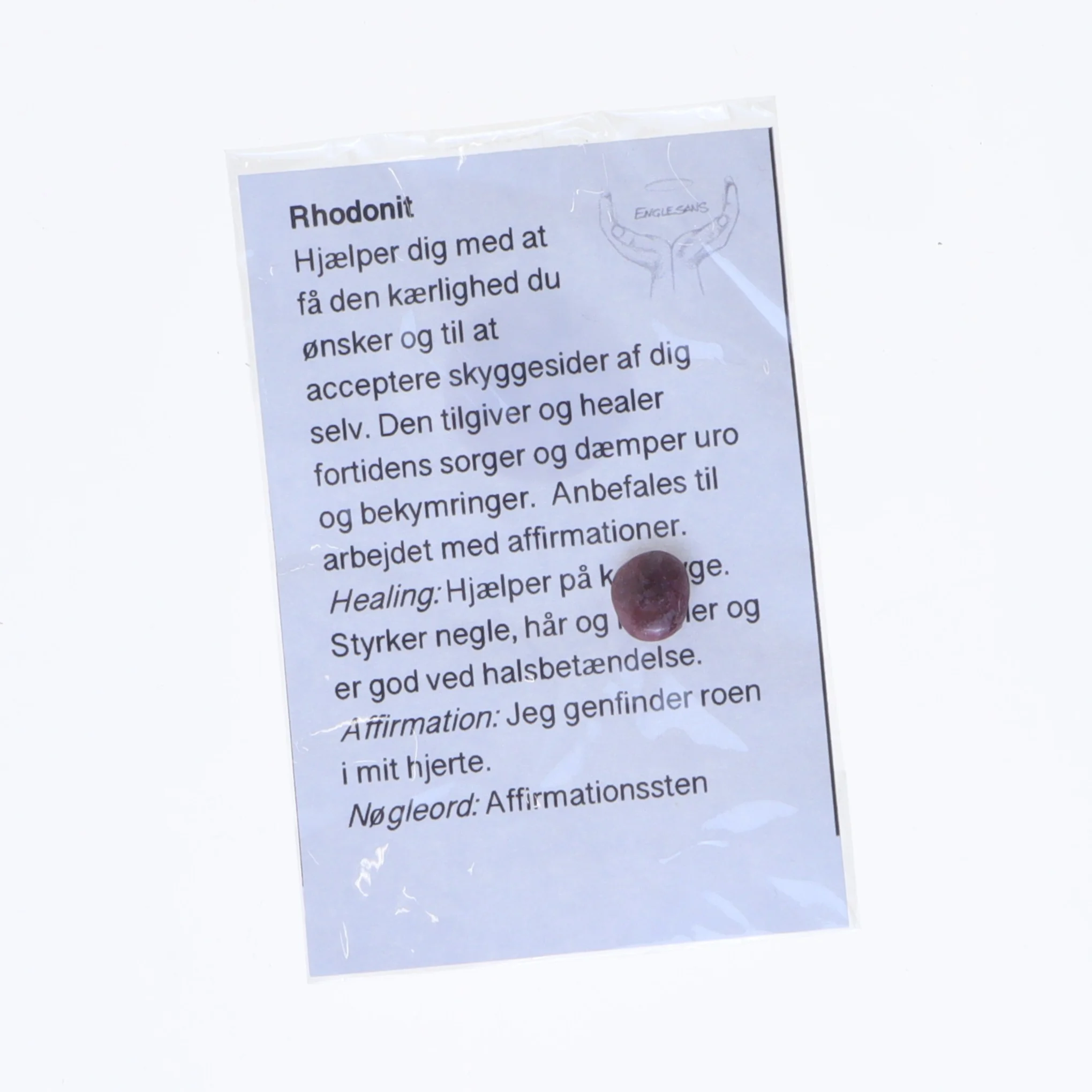 Rhodonit sten med affirmationskort (str. 1x1 cm)