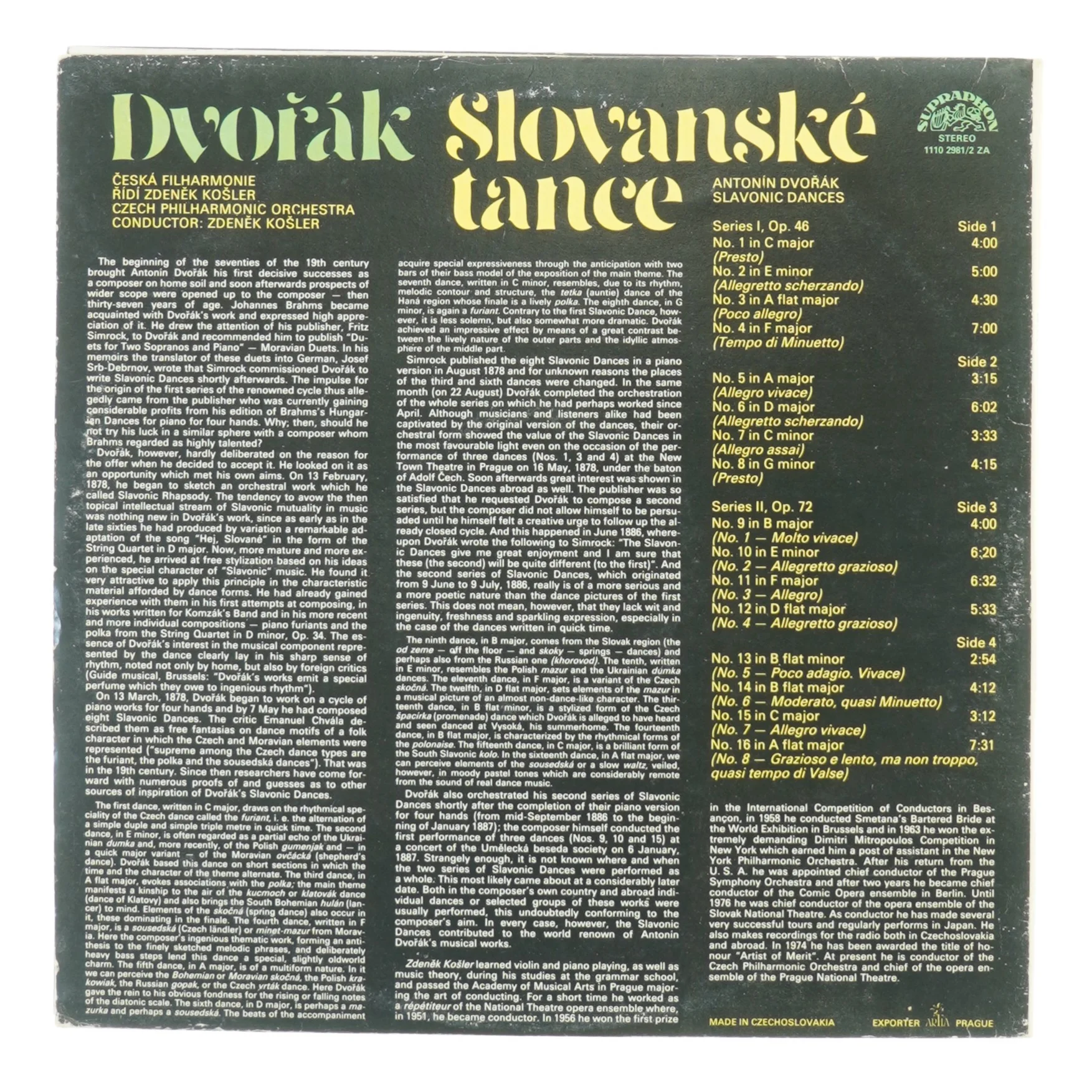 Antonín Dvořák, Slovanske tance fra Suprahon (str. 30 cm)