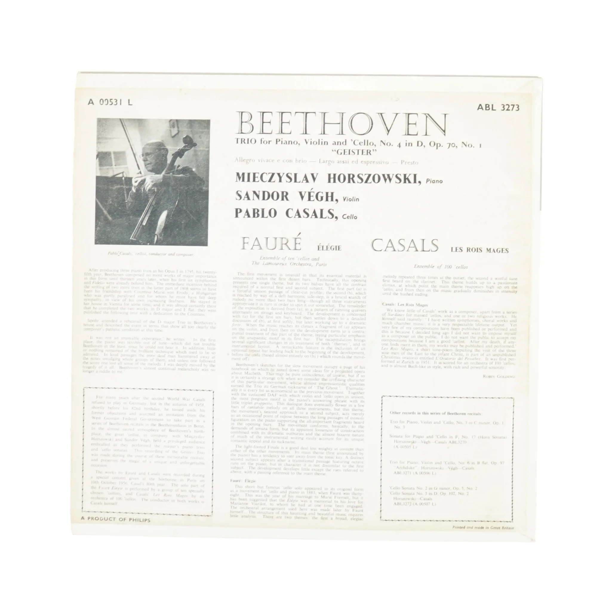 Beethoven, trio for piano violin and cello no 4 fra Philips (str. 30 cm)