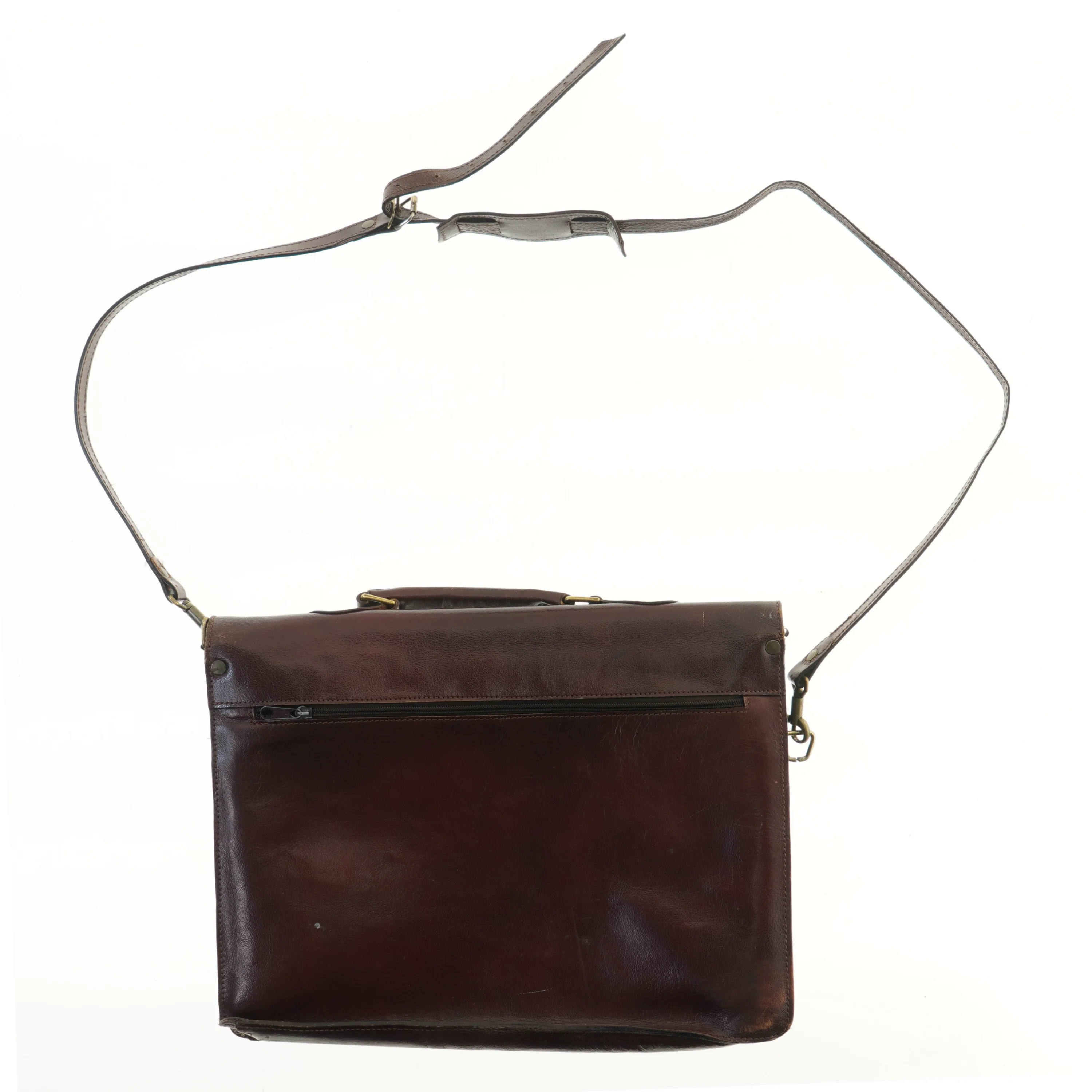 Brun læder skuldertaske (str. 39x29,5 cm)