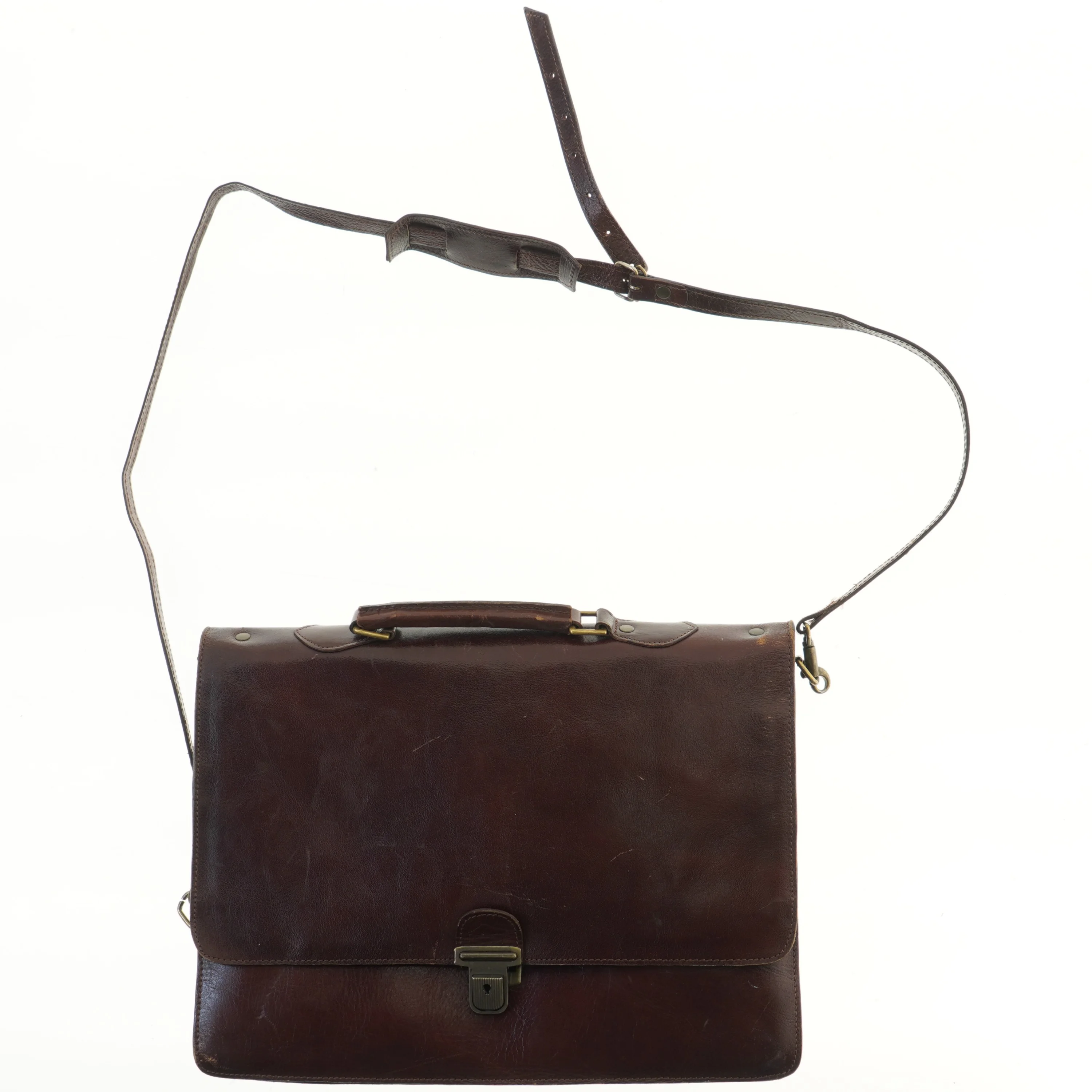 Brun læder skuldertaske (str. 39x29,5 cm)