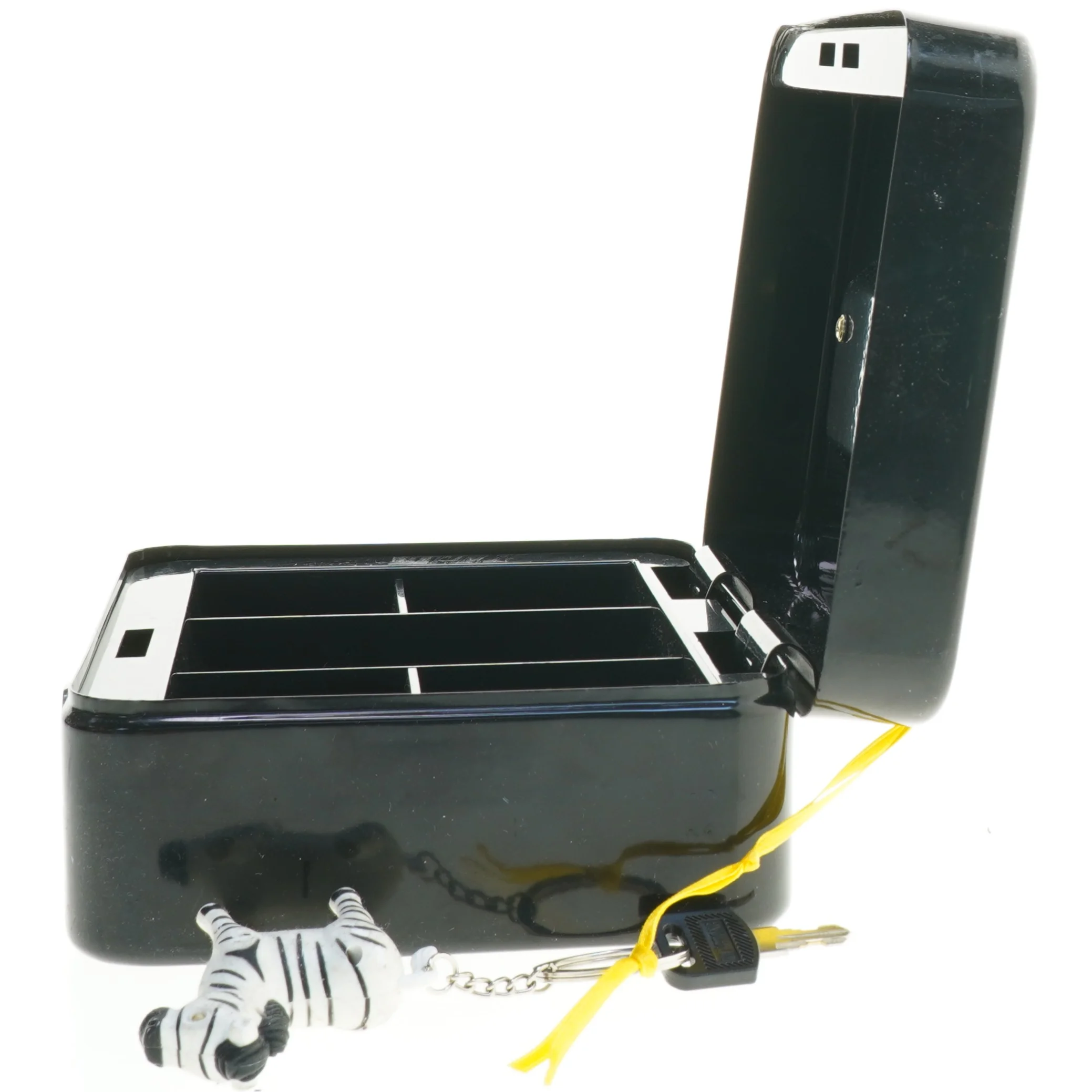 Sort pengekasse med nøgle (str. 20x16 cm)