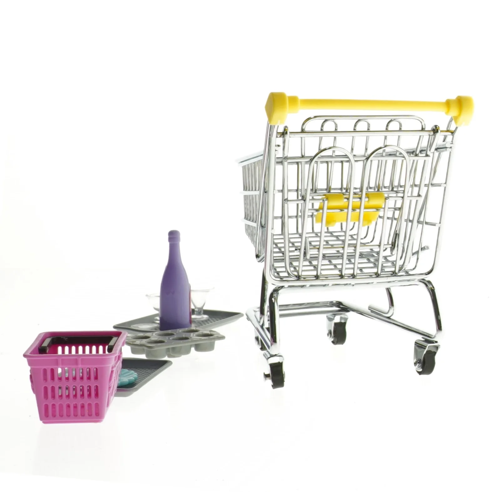 Barbie indkøbsvogn og tilbehør (str. 13 cm)