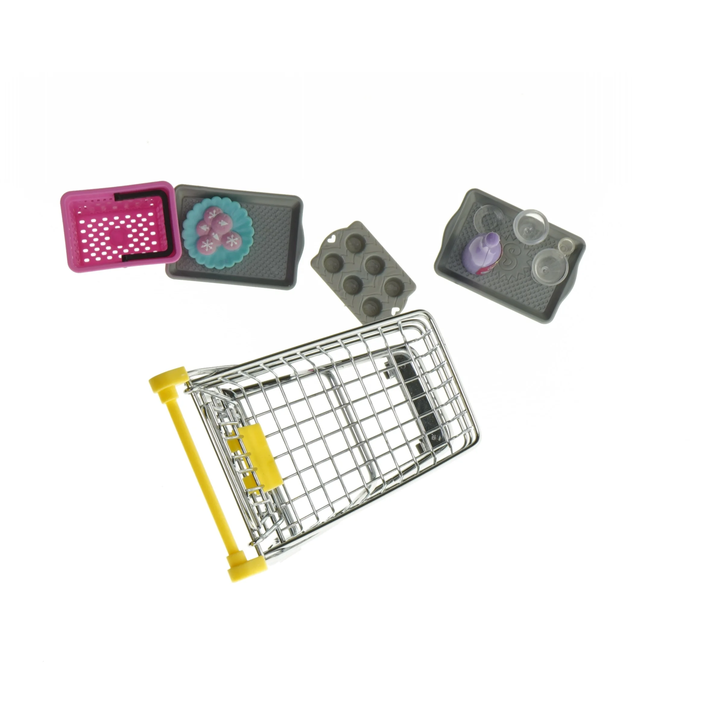 Barbie indkøbsvogn og tilbehør (str. 13 cm)