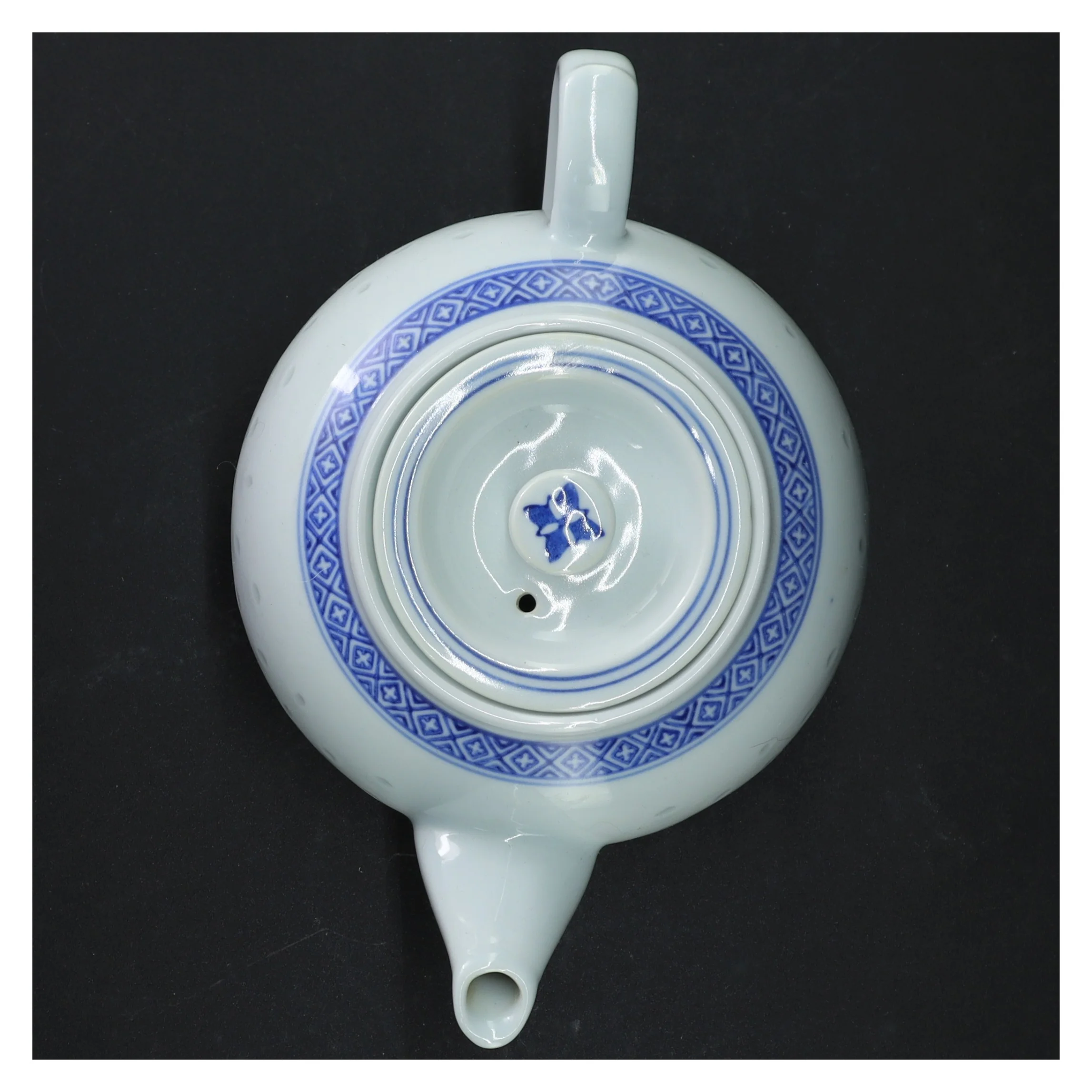 Porcelænsteapot med blåt mønster (str. Ø 14 cm)