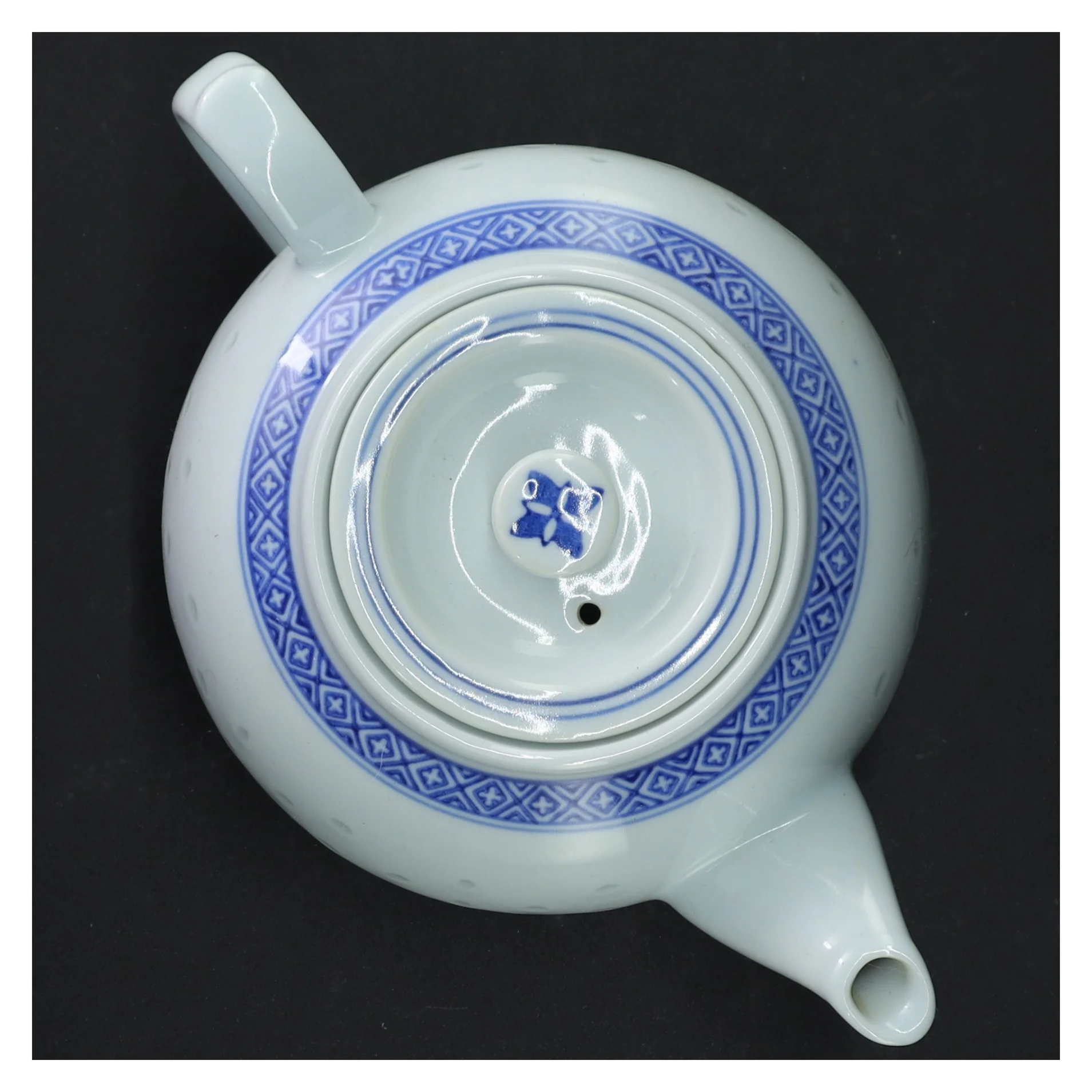 Porcelænsteapot med blåt mønster (str. Ø 14 cm)