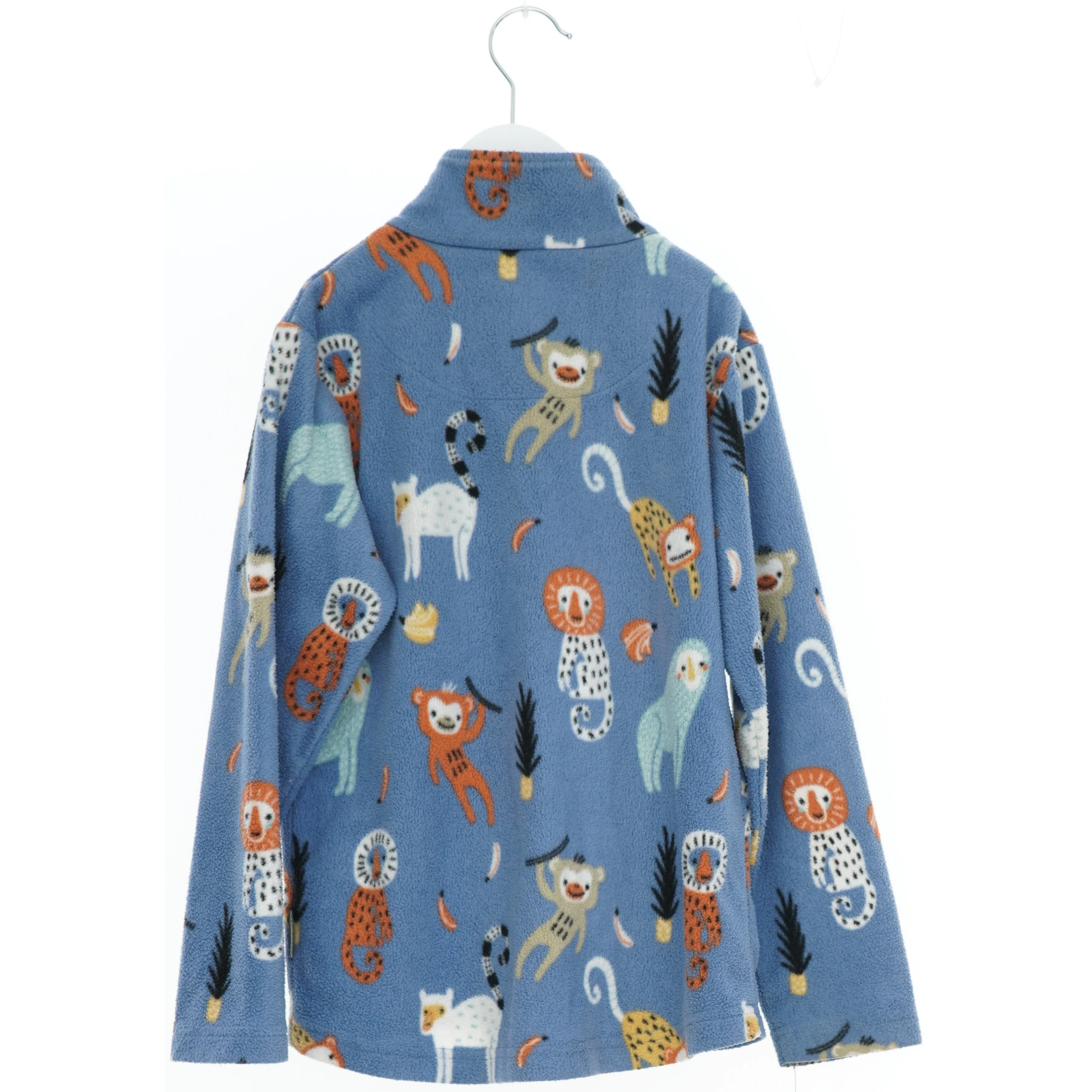 Blå fleecejakke med dyremønster fra Nordbjørn (str. 128)