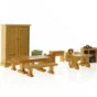 Dukkehusmøbler i træ (str. Højskab, 16 x 11 x 4,5 cm spisebord 12,5 x 6 x 5 cm seng 10 x 5 x 5 cm)
