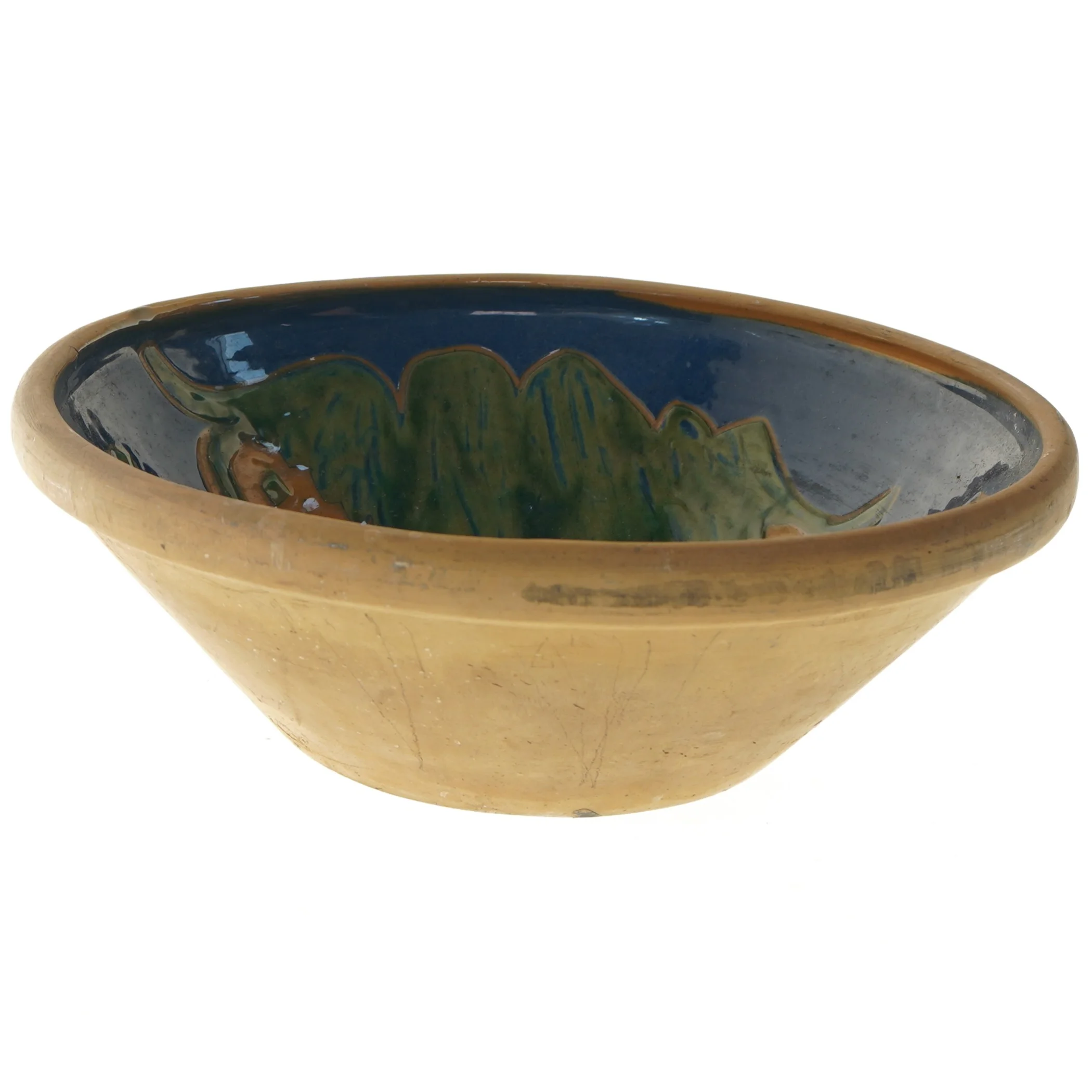 Keramisk dekorationsskål med farverigt motiv (str. Ø 34x11 cm)