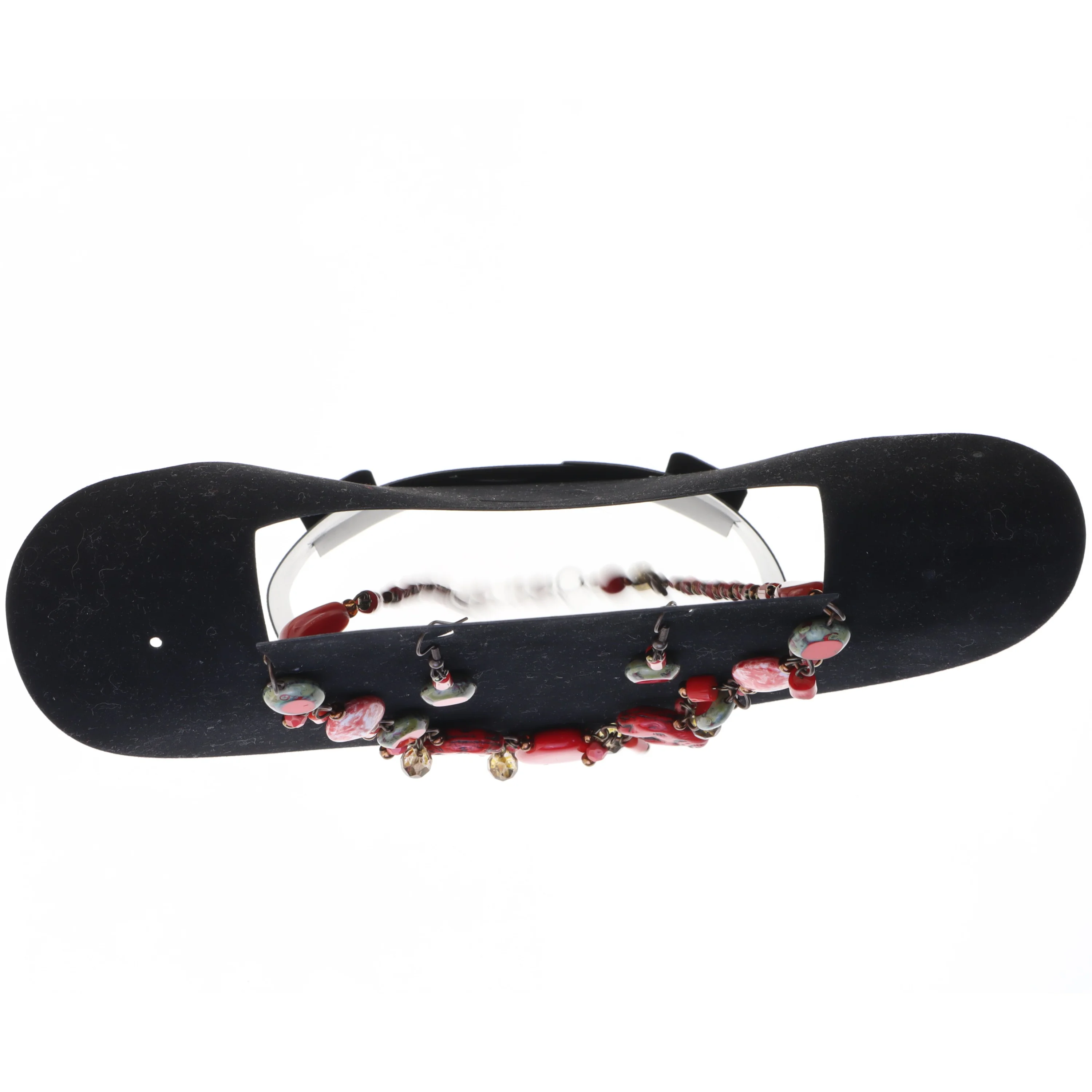 Rød og sort smykkesæt (str. Kæde 60 cm ørering 5 og en halv cm x en cm)