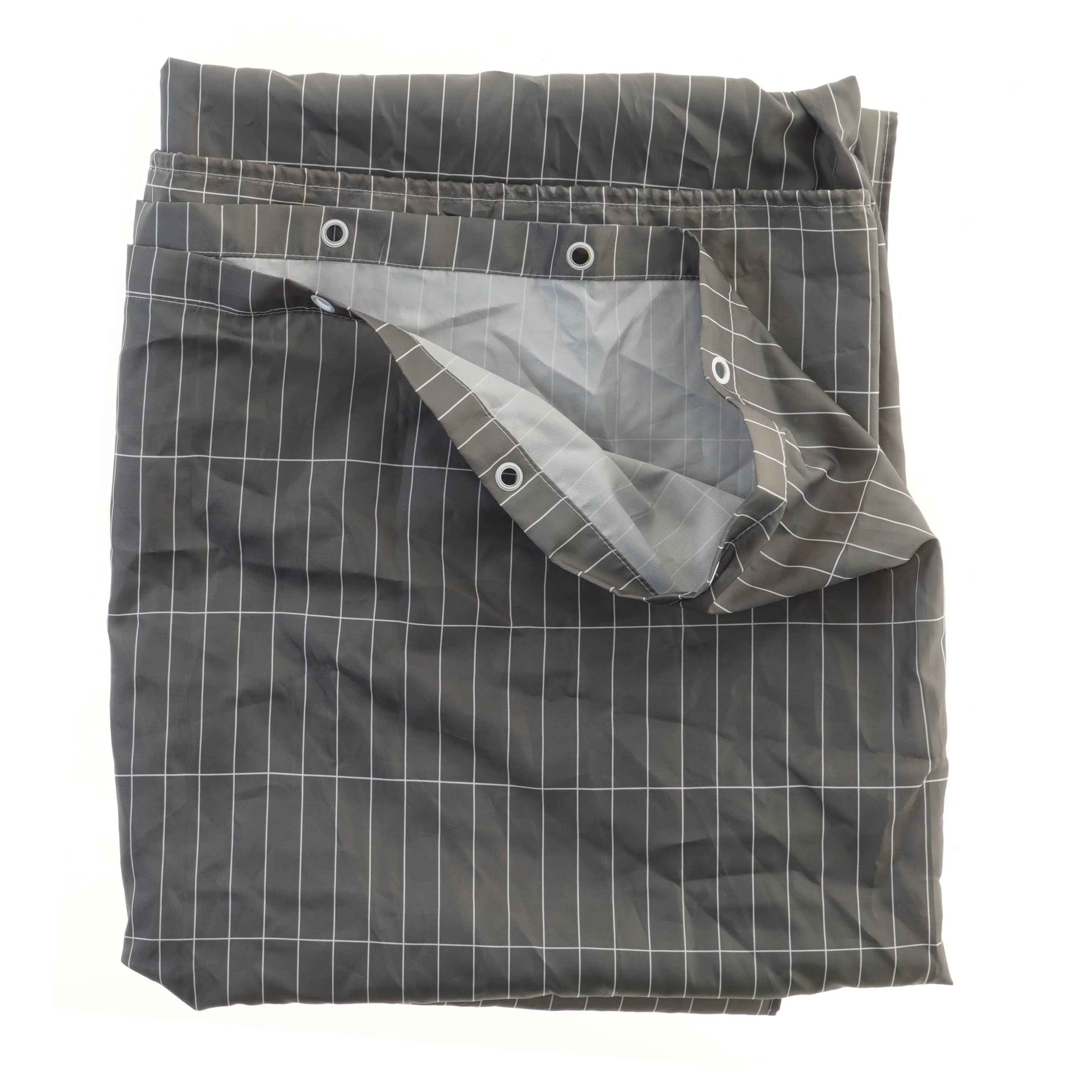 Mørke gråt gardin med hvide linjer (str. 200x180 cm)