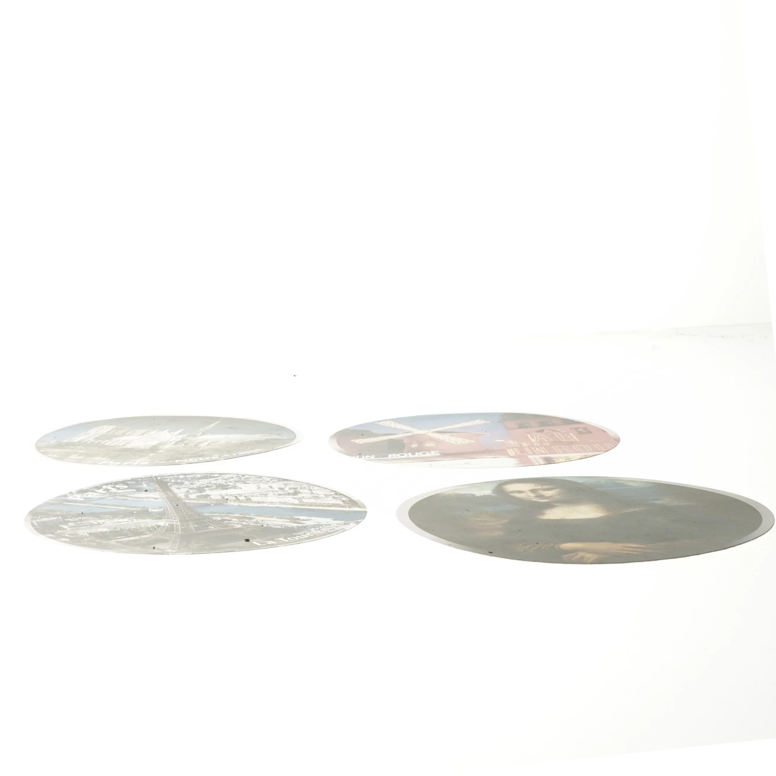 Runde postkort med Paris-motiver (str. Ø 15 cm)