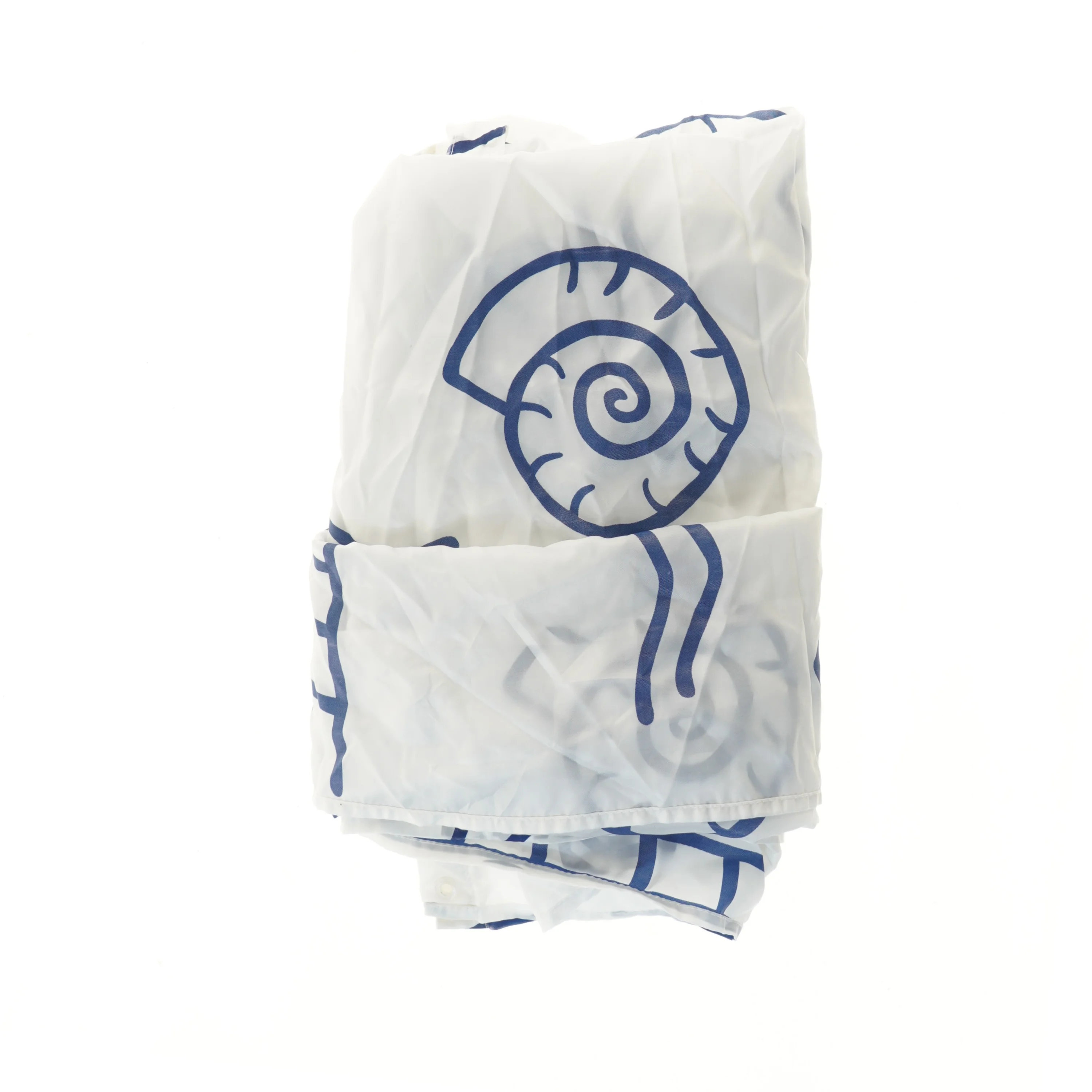 Hvidt gardin med blå skaldyrsmønster (str. 110x190 cm)