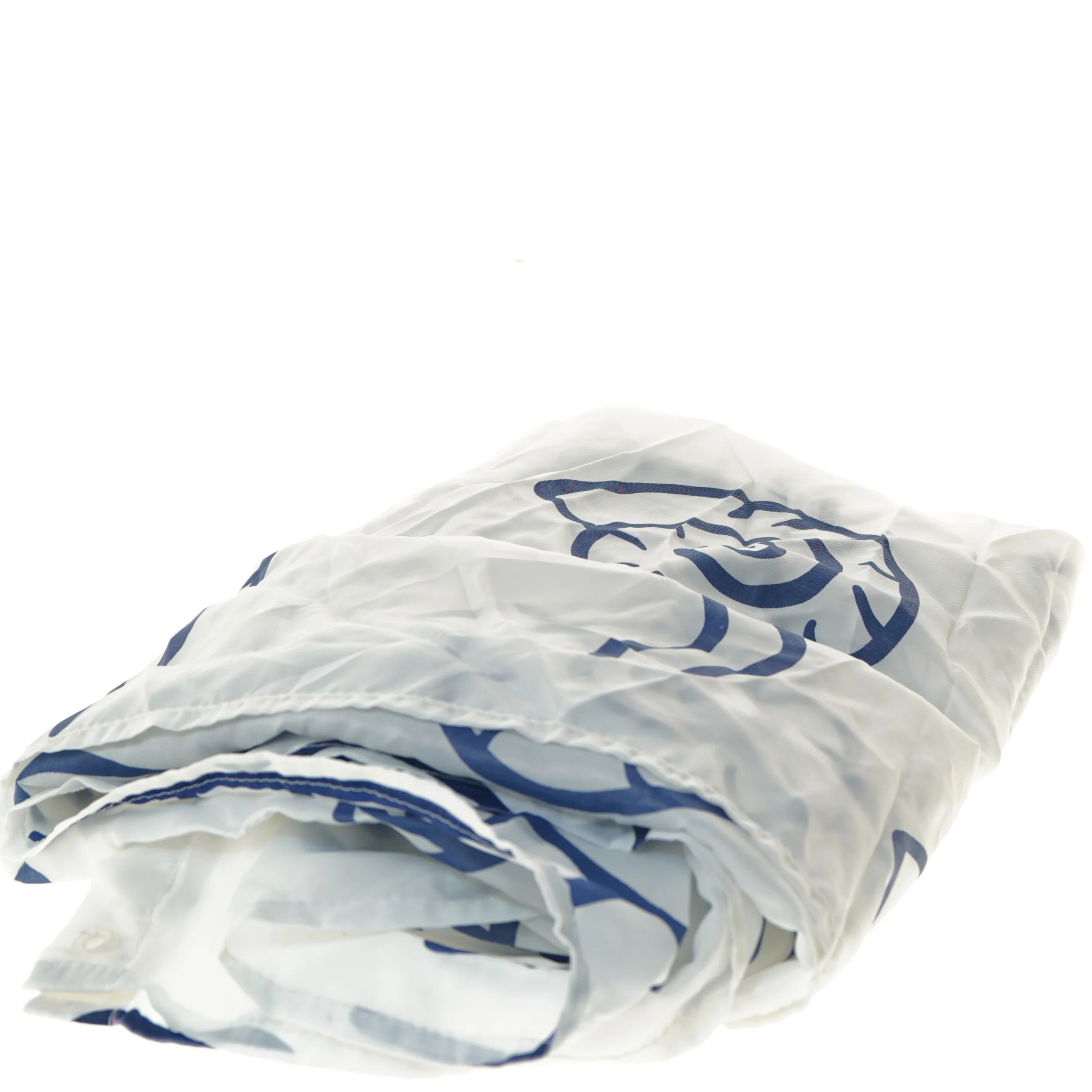 Hvidt gardin med blå skaldyrsmønster (str. 110x190 cm)