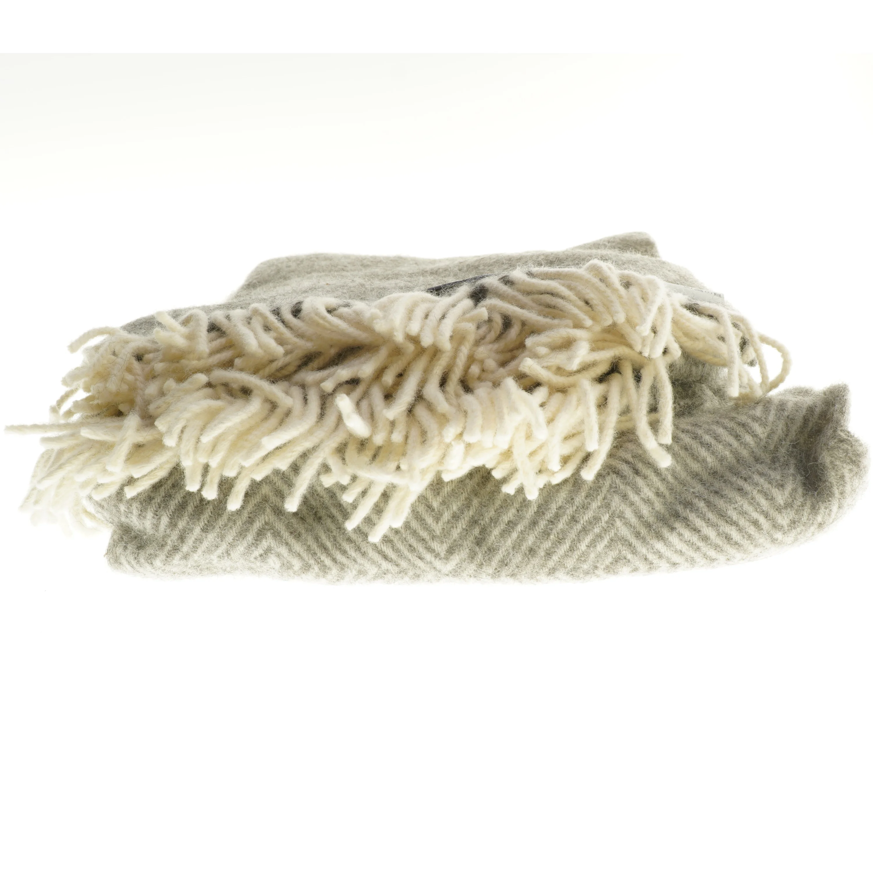 Grå uldtæppe med frynser fra Silkeborg (str. 160 cm)