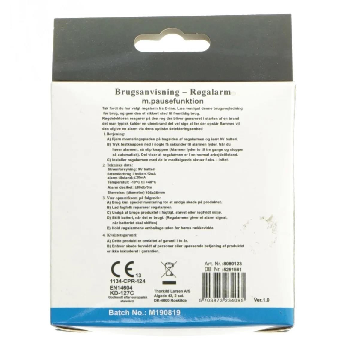 Optisk røgalarm med pausefunktion fra Thorkild-Larsen (str. 106x36 mm)