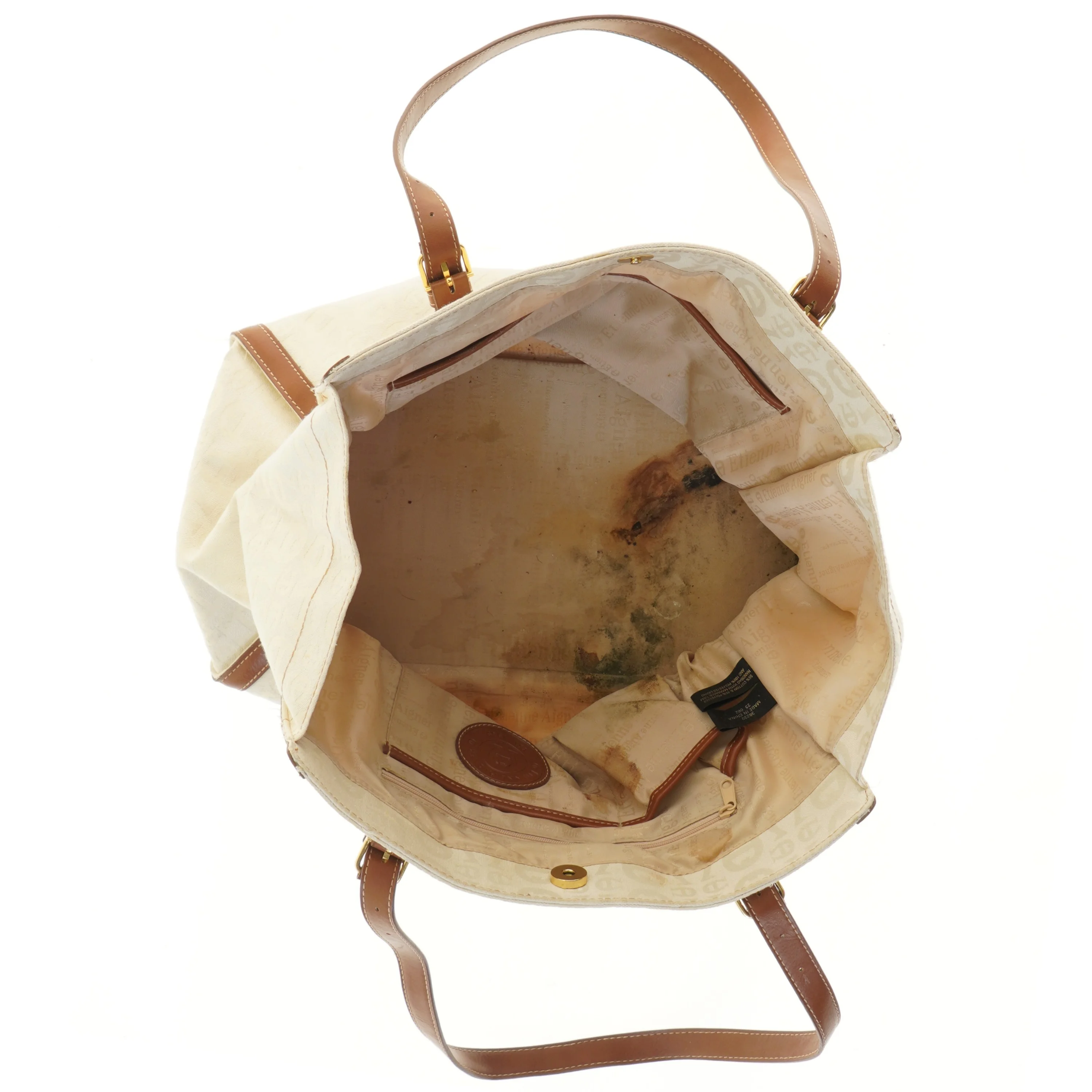 Hvid canvas skuldertaske fra Etienne Aigner (str. 48x27 cm)