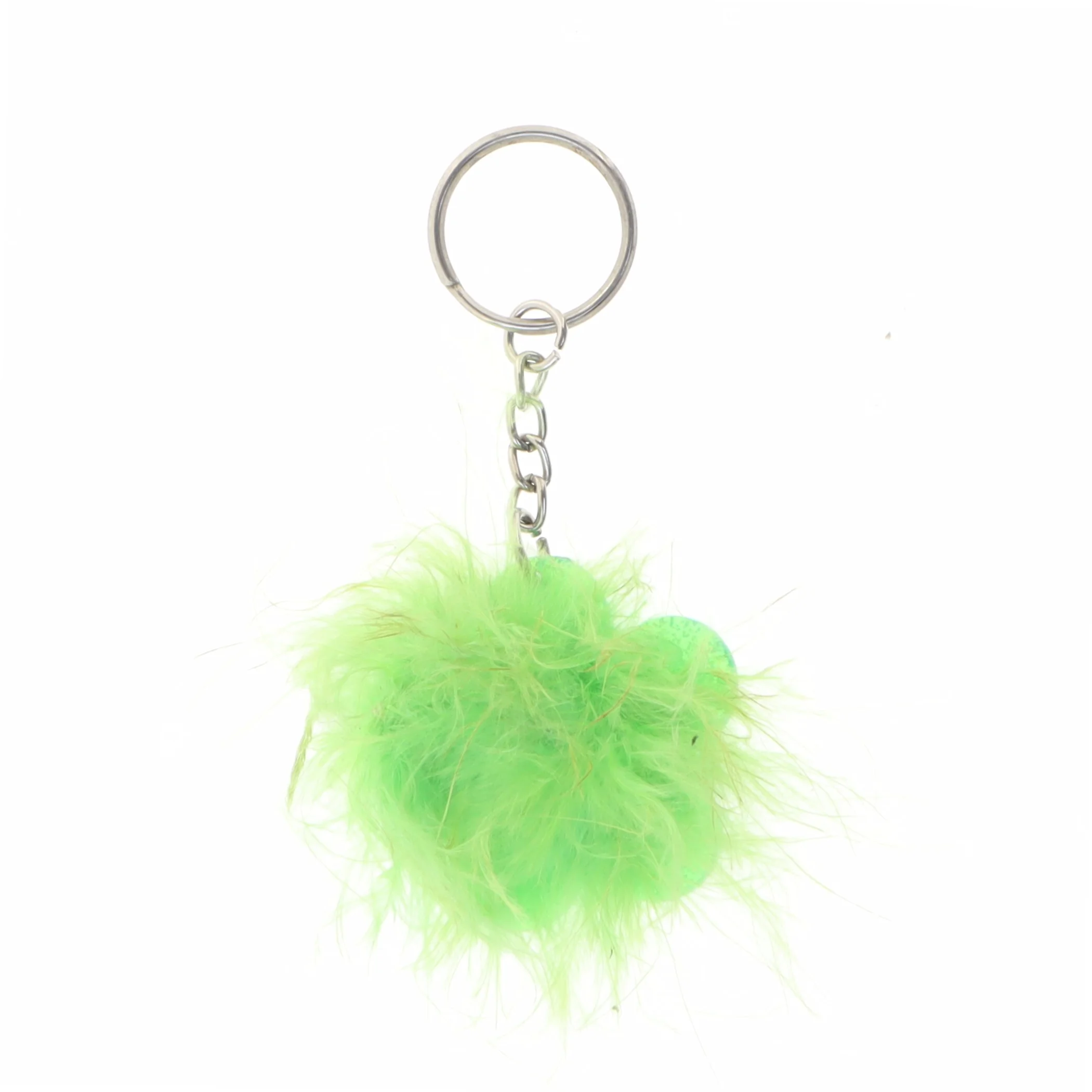 Grøn nøglering med fjer og blomster vedhæng (str. 10 x 5 cm)
