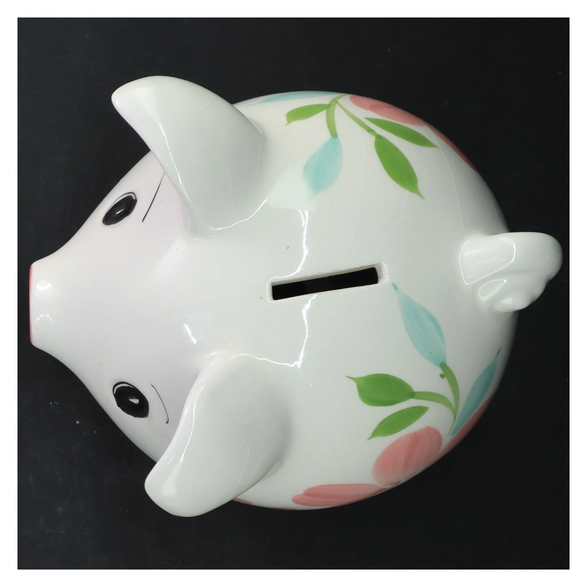 Keramik sparegris med blomstermotiv (str. 20 cm)