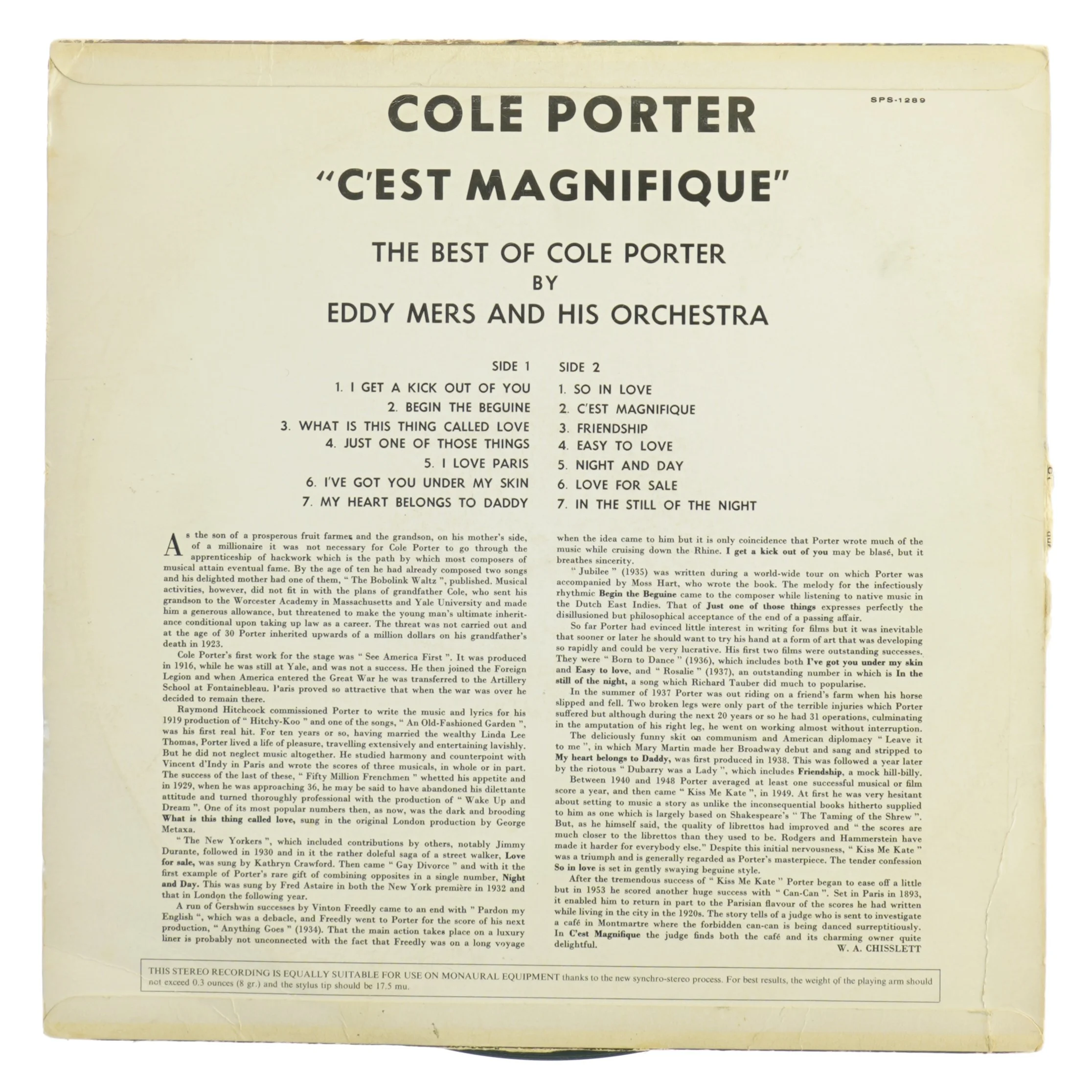 Cole Porter - C'est magnifique LP