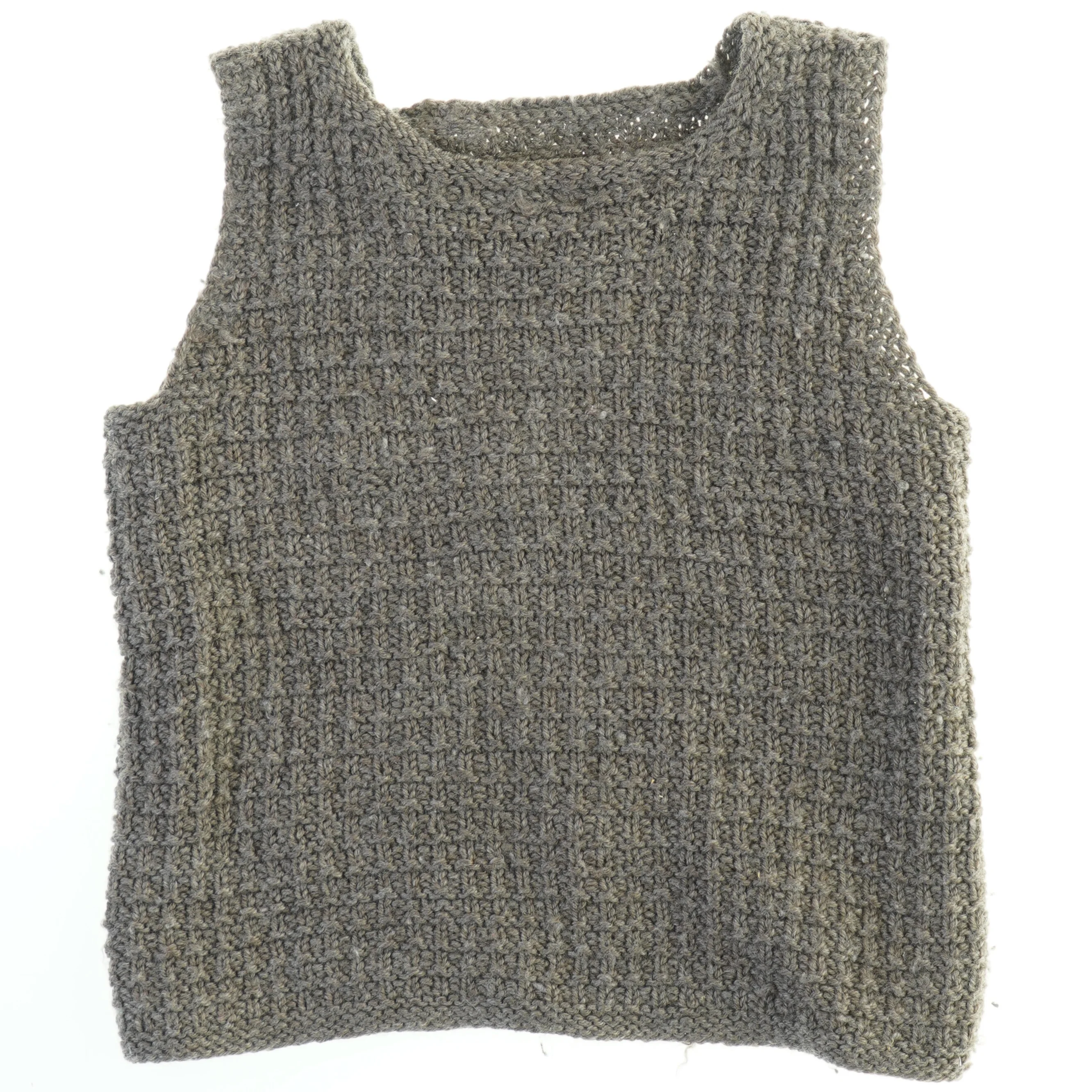 Strikket vest (str. Størrelsen er ikke angivet, men vurderes til at være voksenstørrelse.)