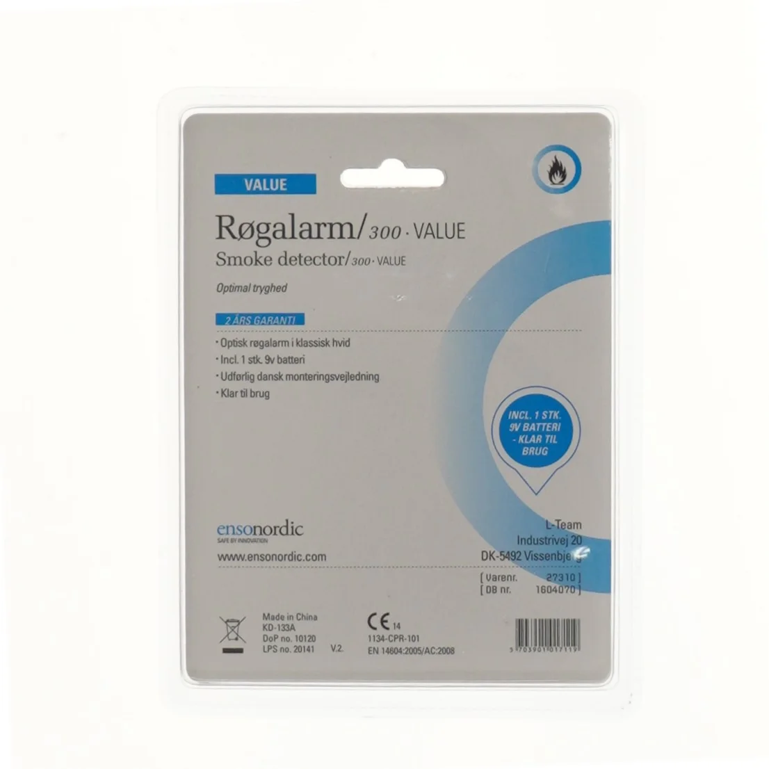 Røgalarm ensNordic 300 VALUE fra ensNordic (str. Ø 9,5 cm)