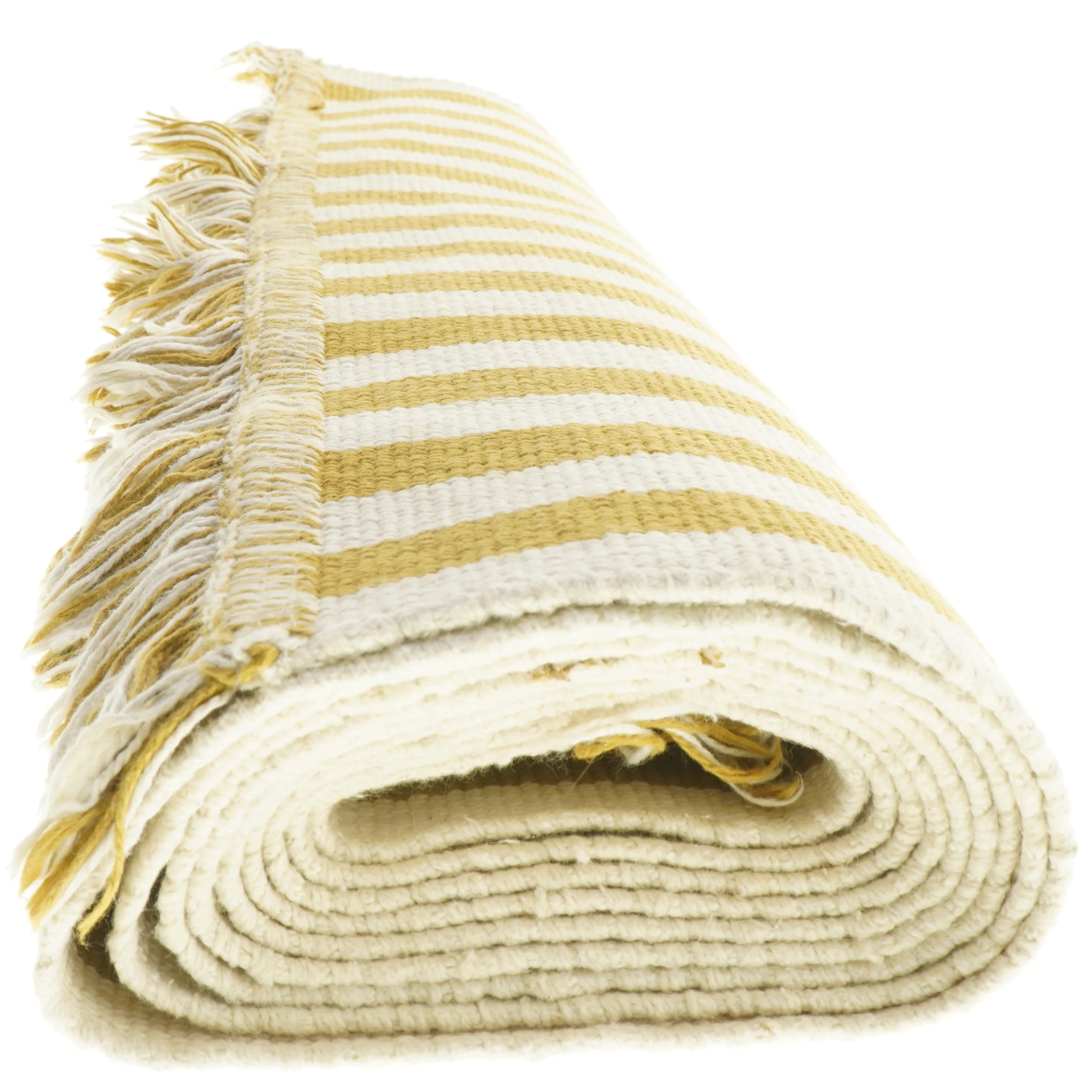 Gul og hvid stribet løber (str. 70x252 cm)