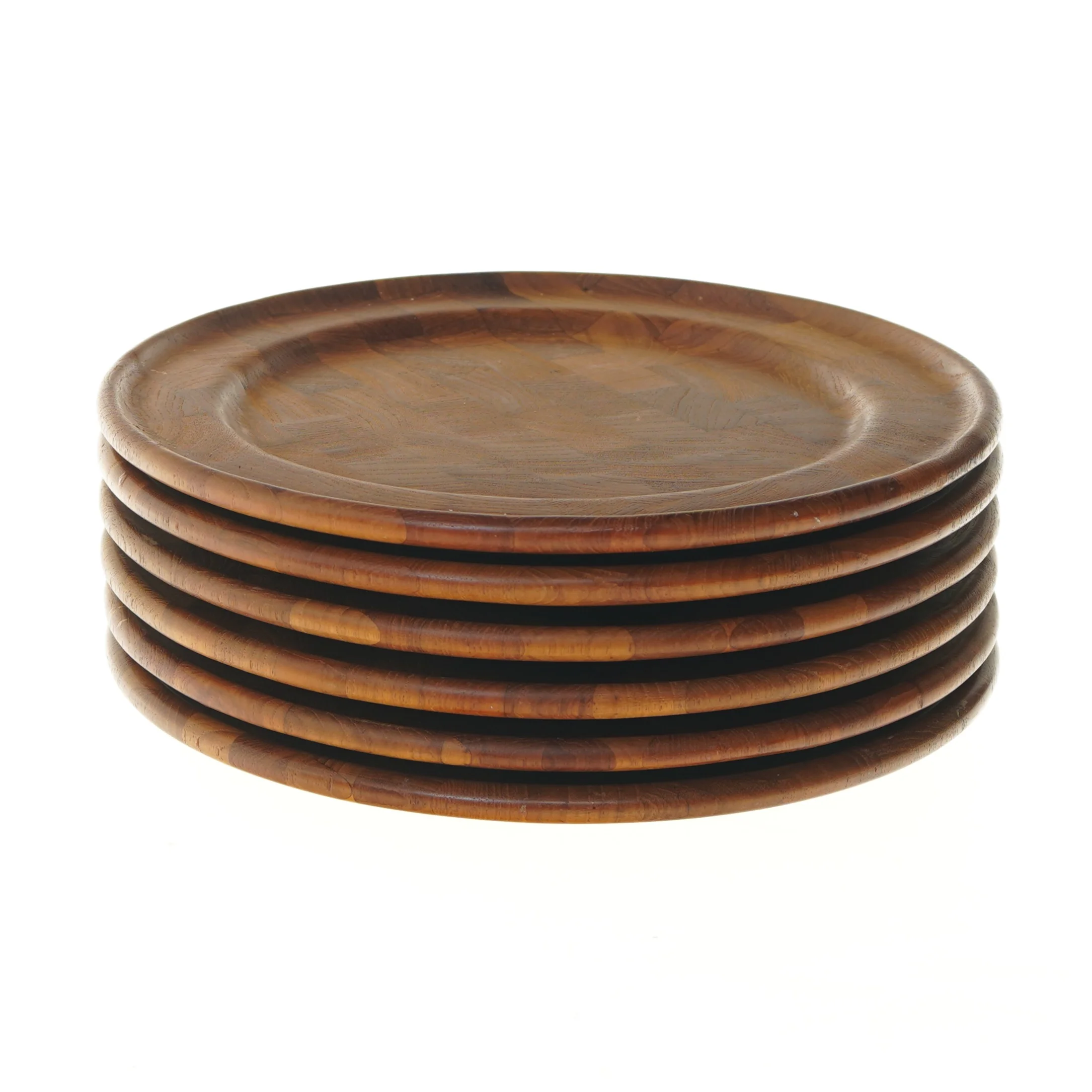 Sæt af 6 teaktræ tallerkener fra digsmed (str. Ø 28 cm)
