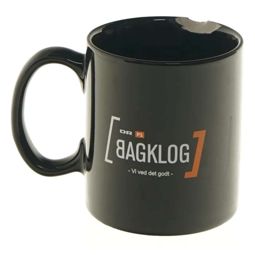 Sort kaffekrus med tryk (str. 9 cm)