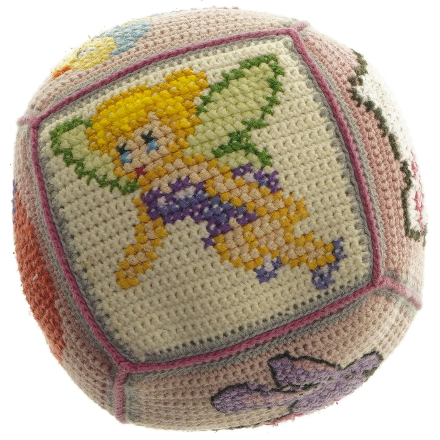 Broderet legebold med tegneseriefigurer (str. 20 cm)