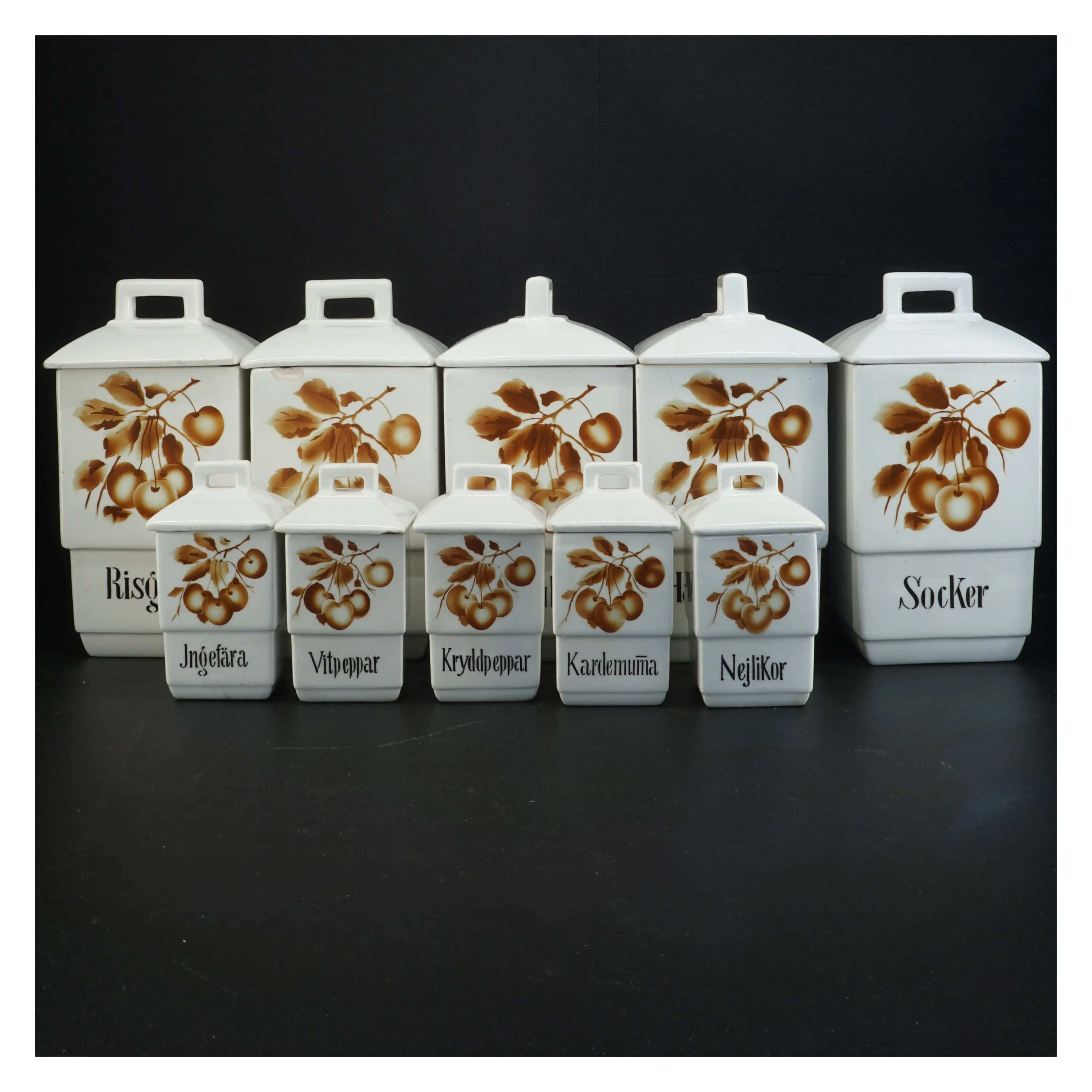 Porcelæn krydderiglas (str.15 x 9,5 cm og 8 x 5,5 cm)