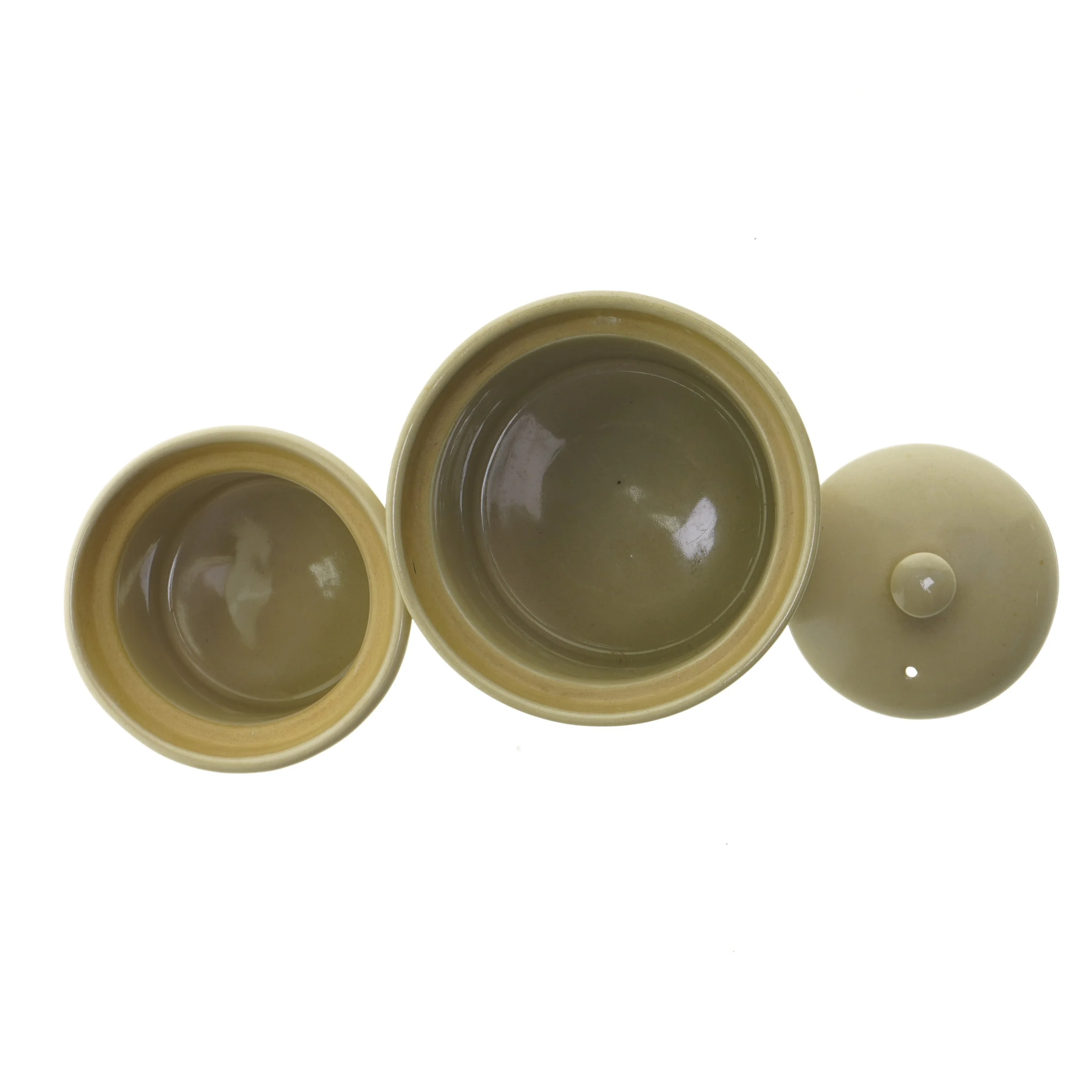 Keramiske fedtkrukker fra Denvy Stoneware (str. Ø. 14 cm. og ø. 12 cm)