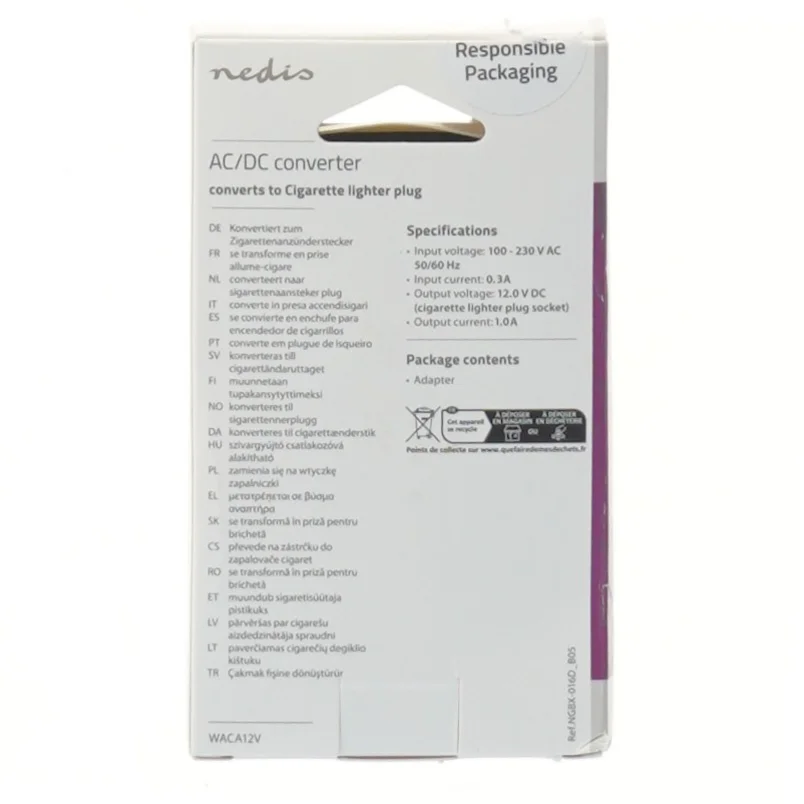 AC/DC converter adapter fra Nedis (str. 9,5 cm)