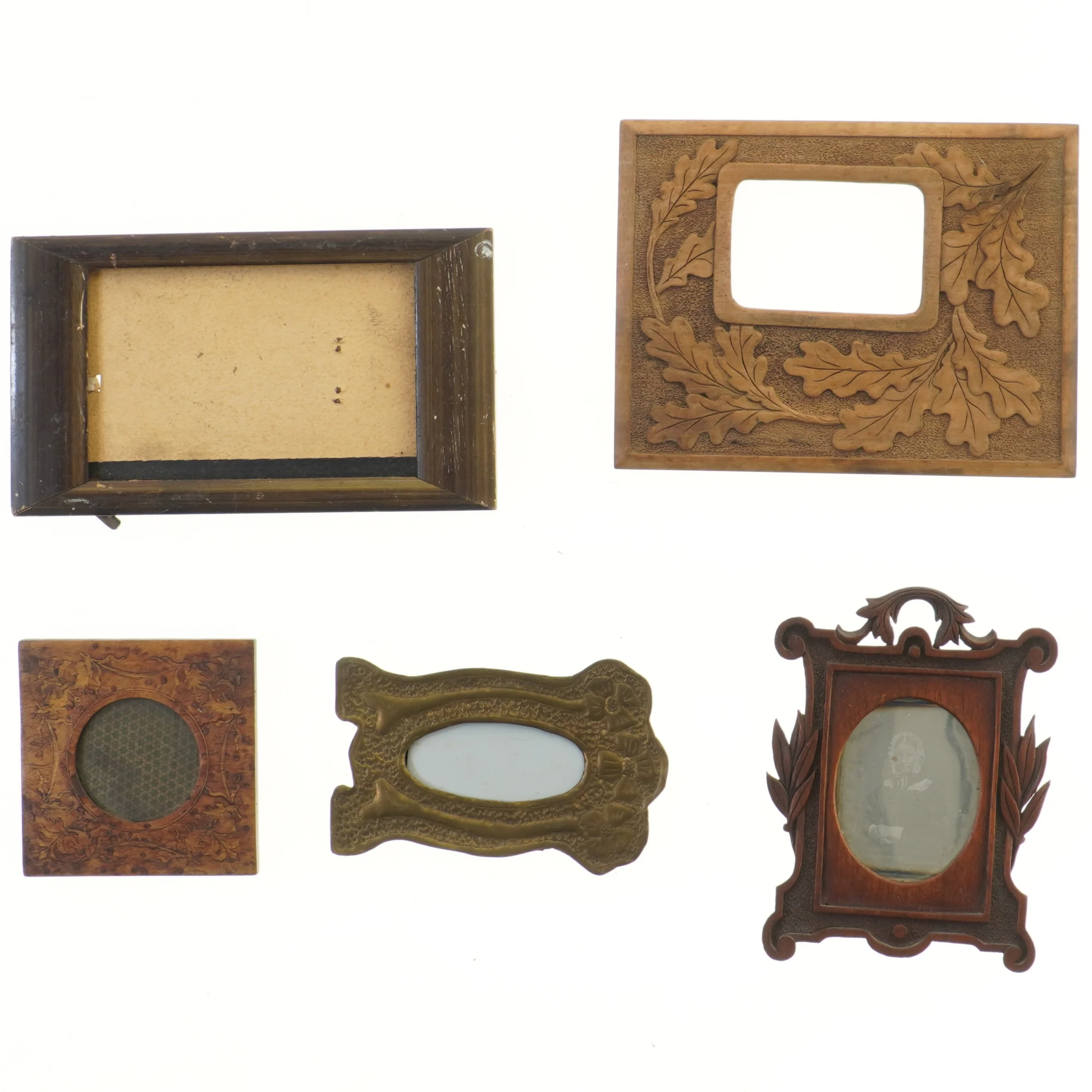 S&aelig;t af 5 antikke billedrammer (str. 5 stk 11-22,5 cm)