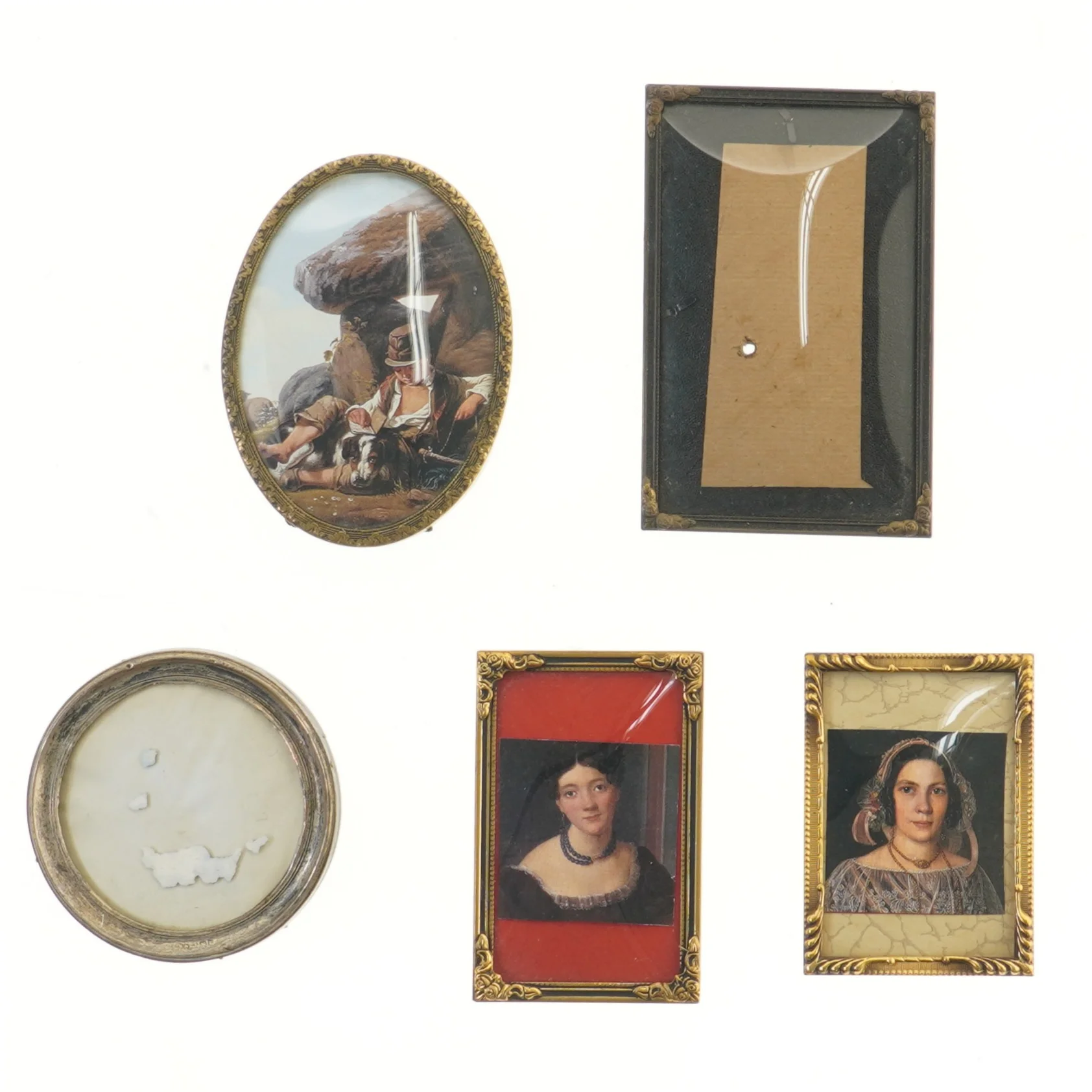 Fem gamle billedrammer (str. 5 stk 14,5x10,5 cm)