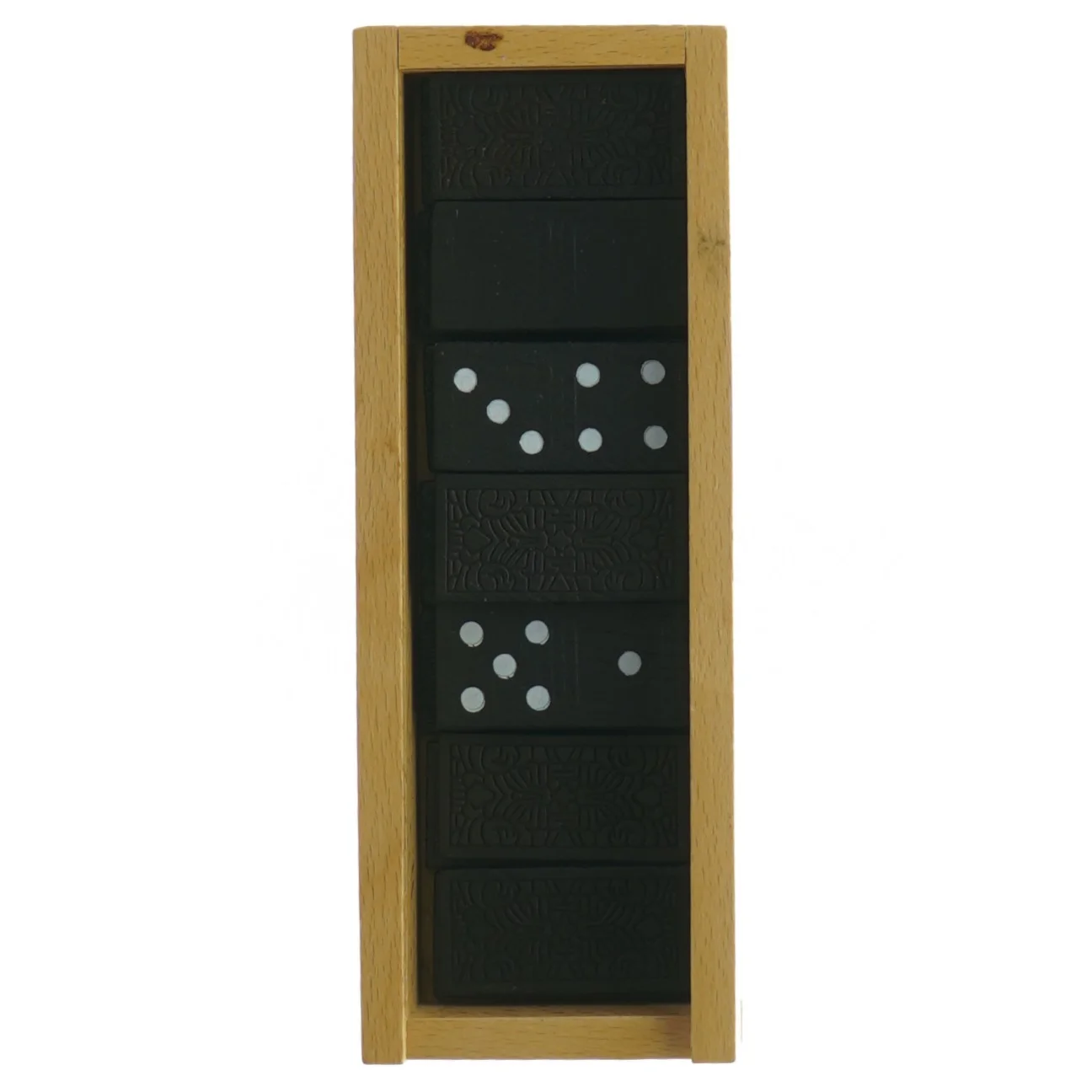 Dominospil i trækasse (str. 17,5 x 6 cm)