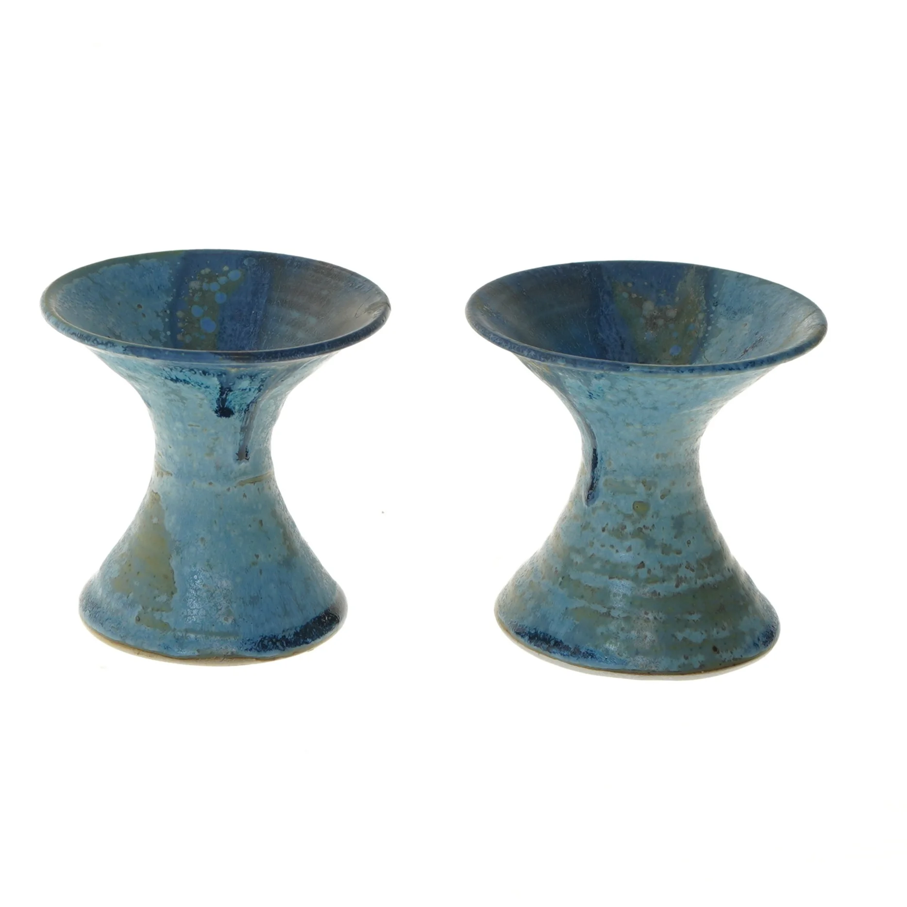 Blå keramiklysestager, Dorte Visby Keramik (str. 2 stk Ø 11 cm længde 10,5 cm)