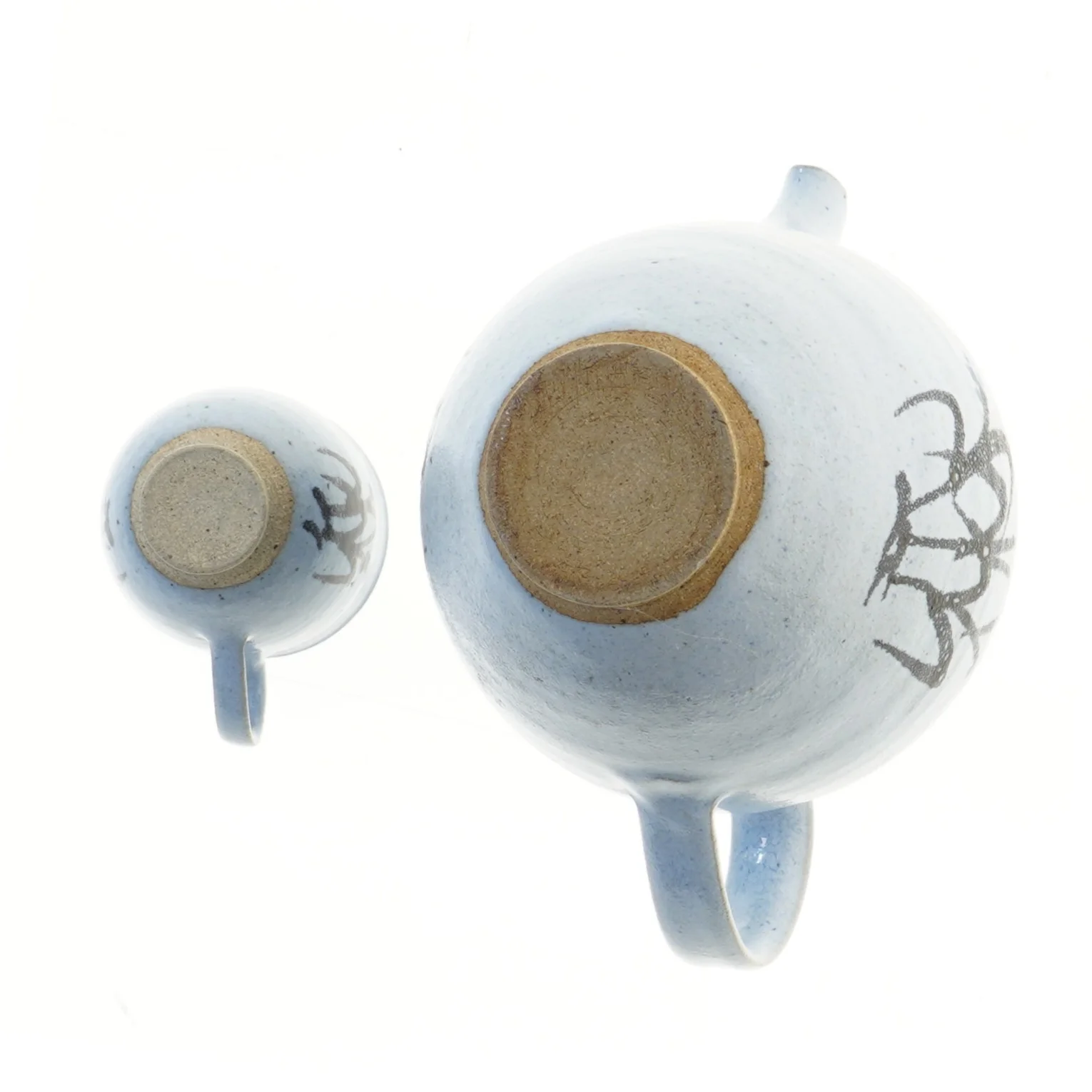 Blå keramik tekande og kop sæt fra Alcobaca (str. 25x16x20 og 8x8 cm)