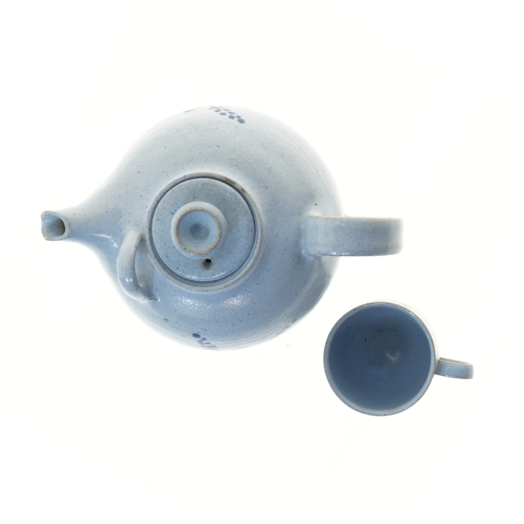 Blå keramik tekande og kop sæt fra Alcobaca (str. 25x16x20 og 8x8 cm)