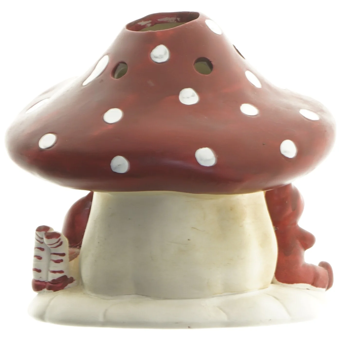 Keramik svampehus med nisser (str. 14 cm)