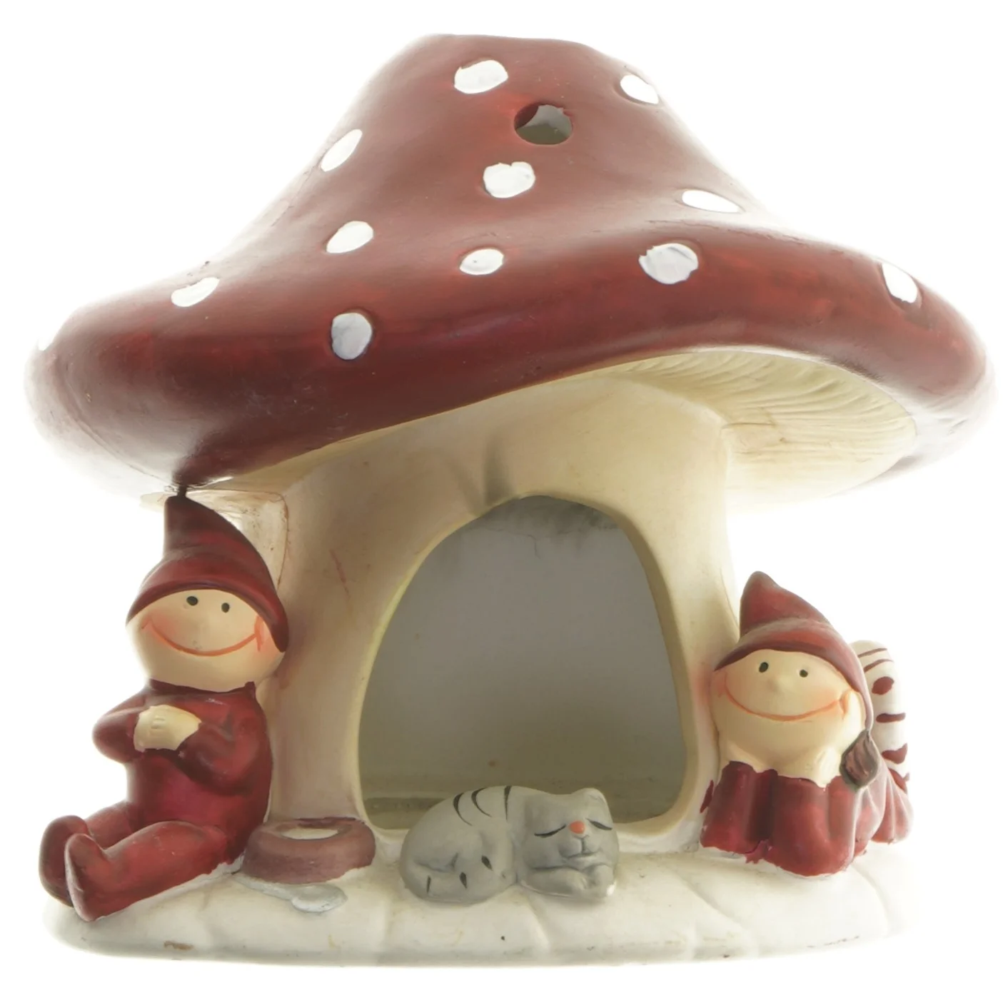 Keramik svampehus med nisser (str. 14 cm)