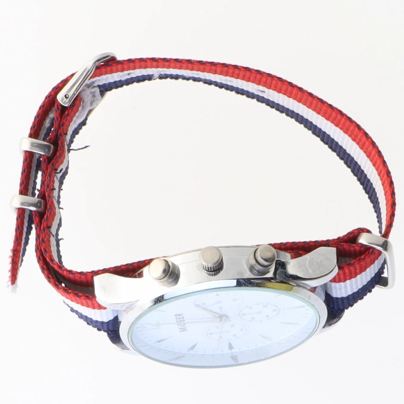 Armbåndsur med stofrem fra Migeer (str. Ø 4,5 cm)